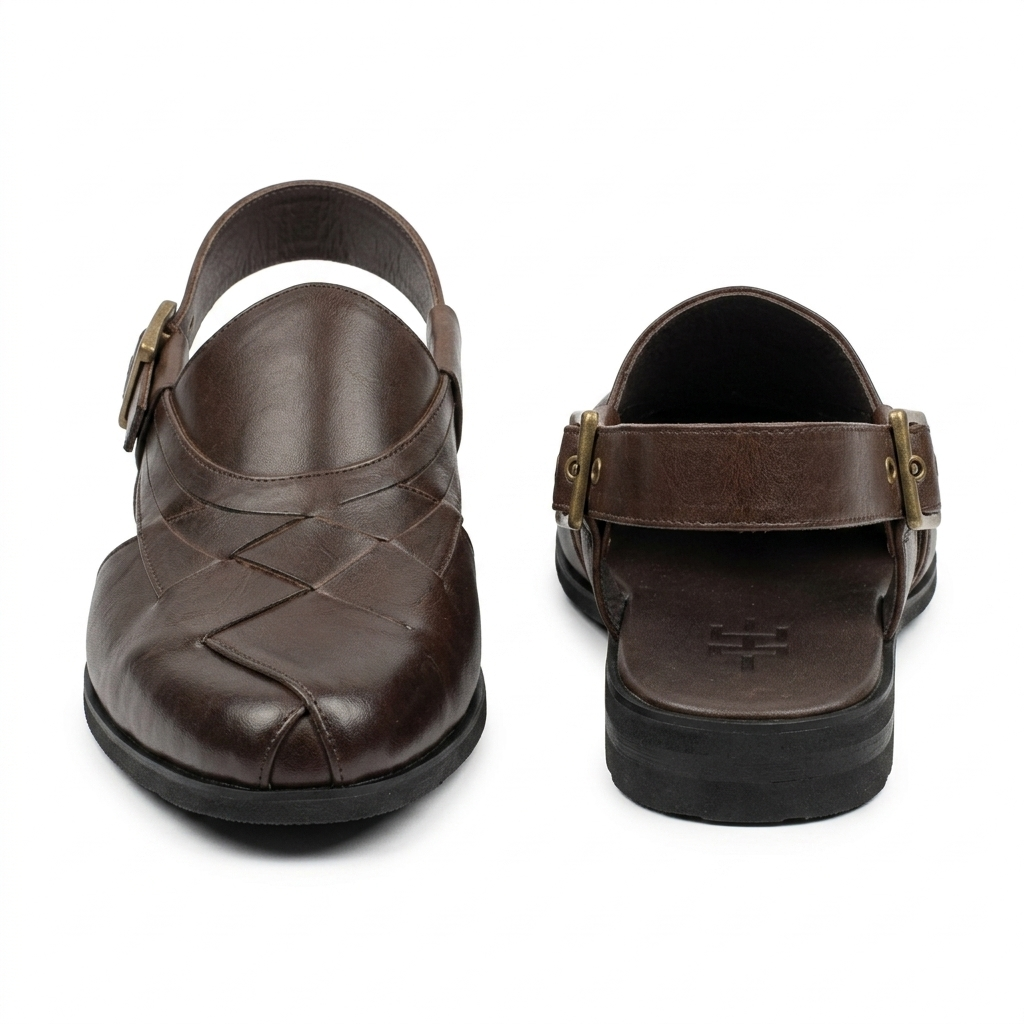 Declan Leather Ethnic Peshawari Sandals Brown - The Heels India