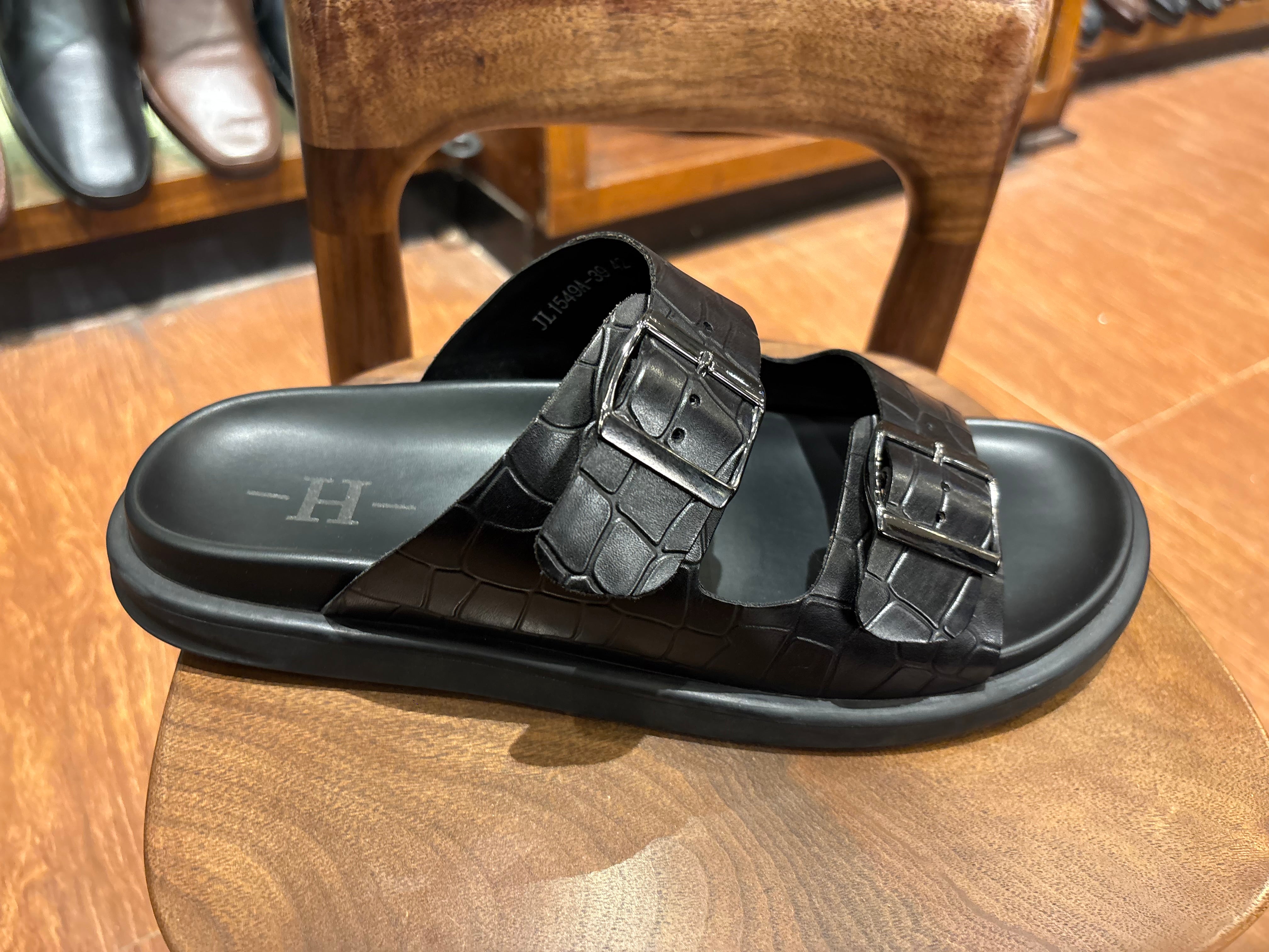Lacroix Premium Leather Double Strap Sliders
