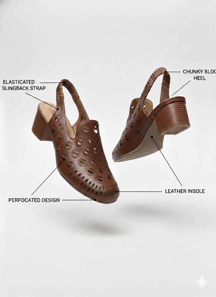 Sakina Premium Leather Perforated Slingback Summer Sandals - The Heels India