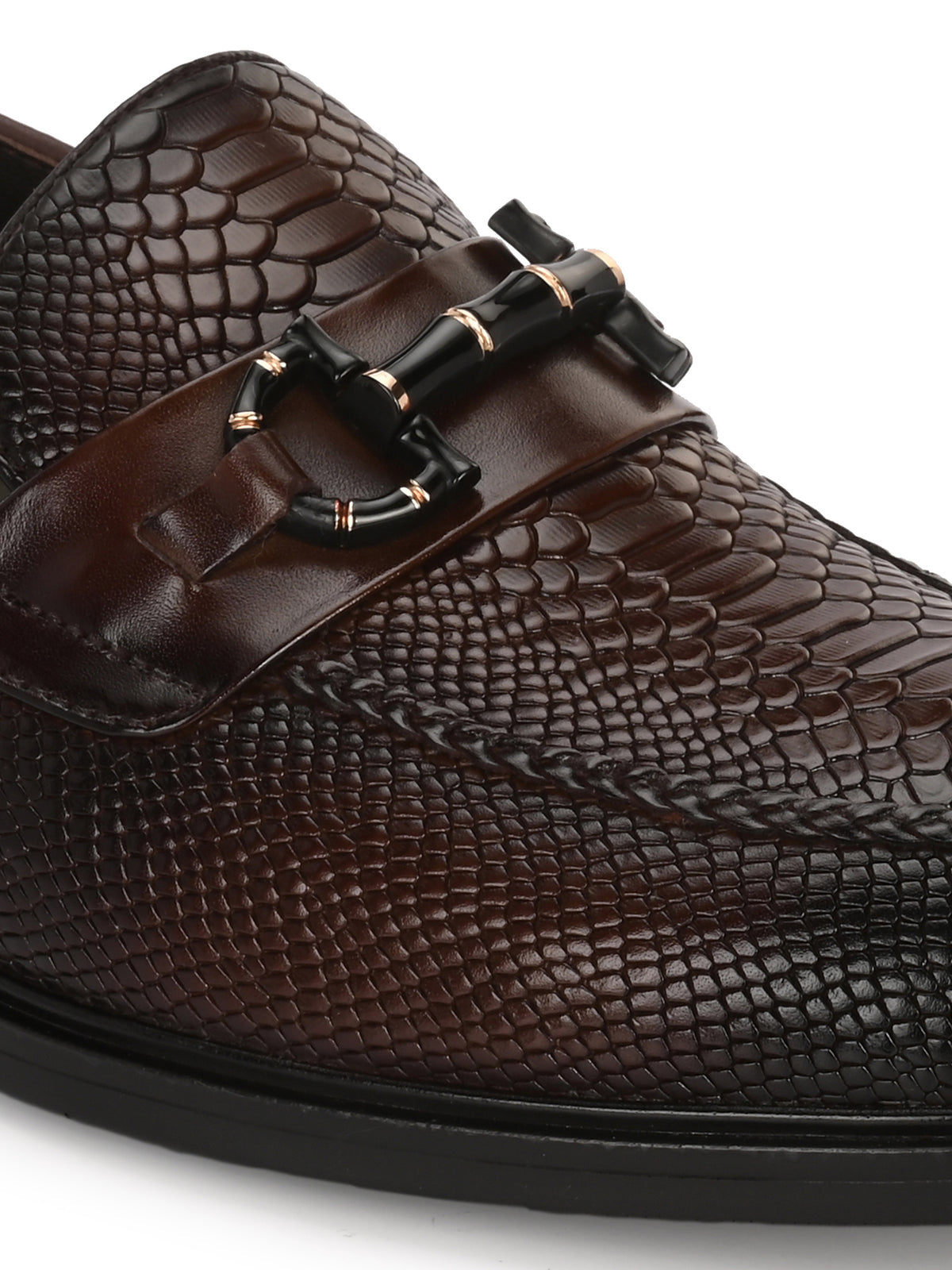 Oliver Textured Leather Buckle Loafers - The Heels India