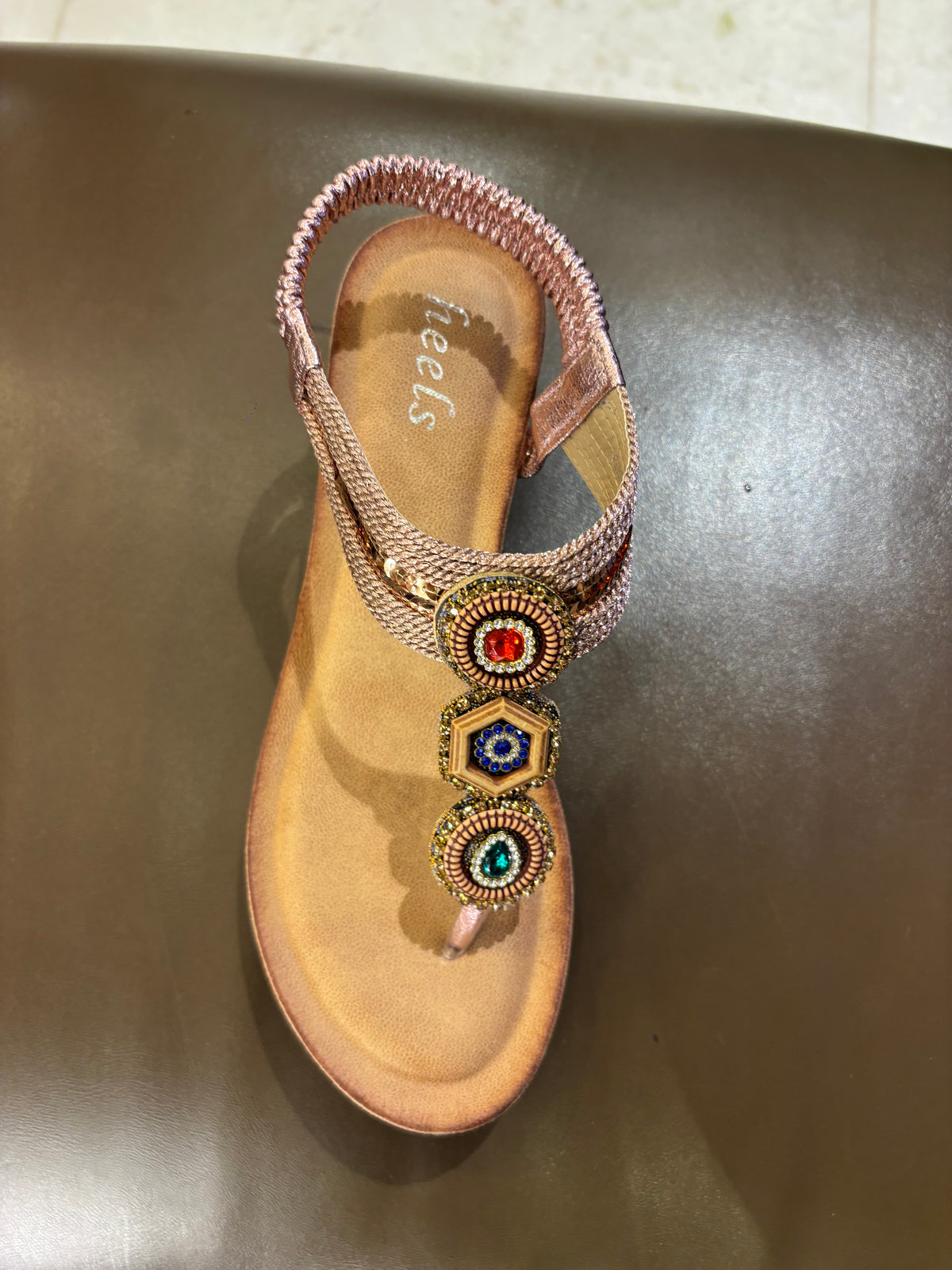 Cynthia Multy Beads Wedge Back Elastic Crochet Sandals in Pink - The Heels India