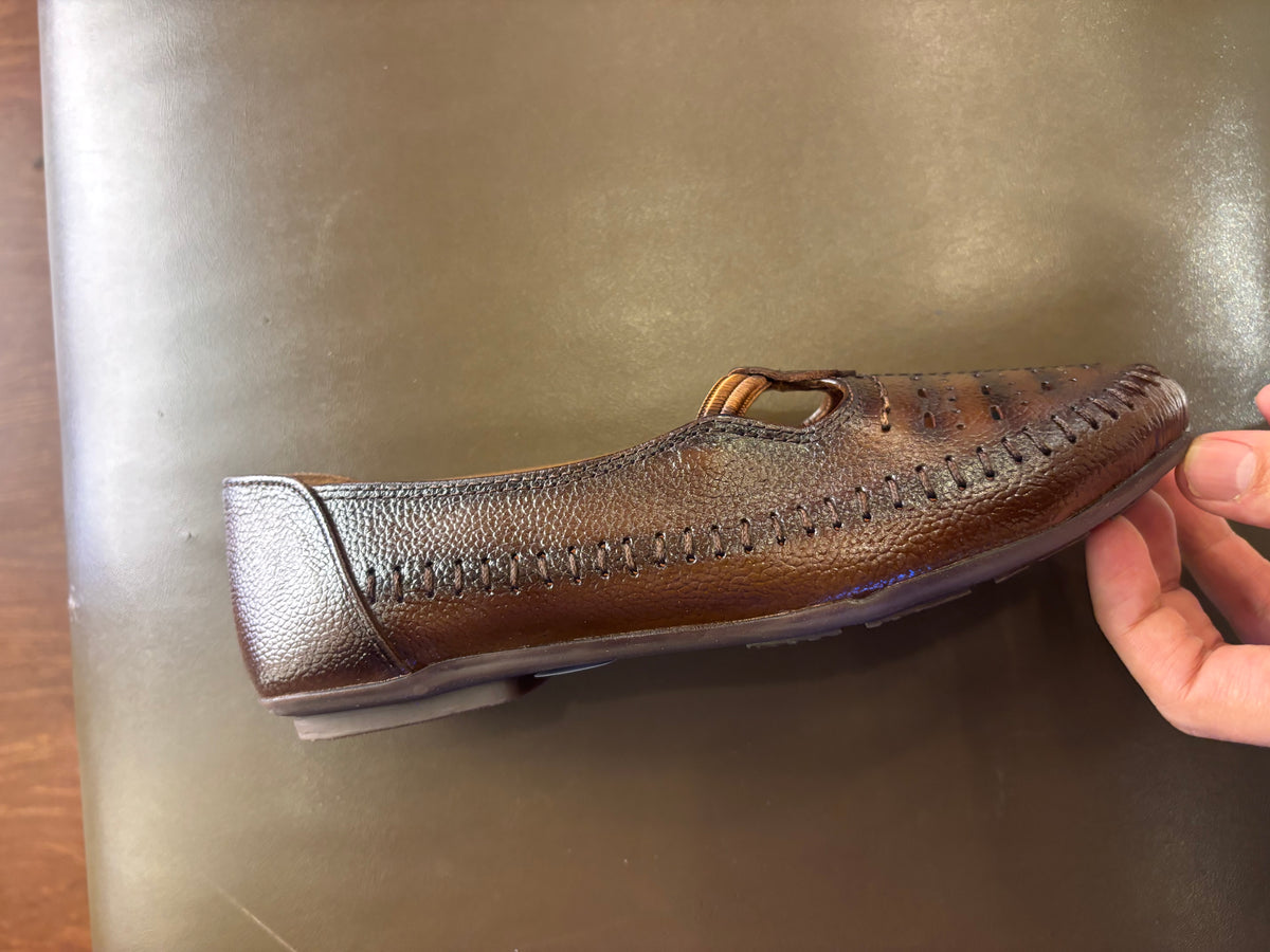 Nida Leather Elastic Perforated Loafers in Rust - The Heels India