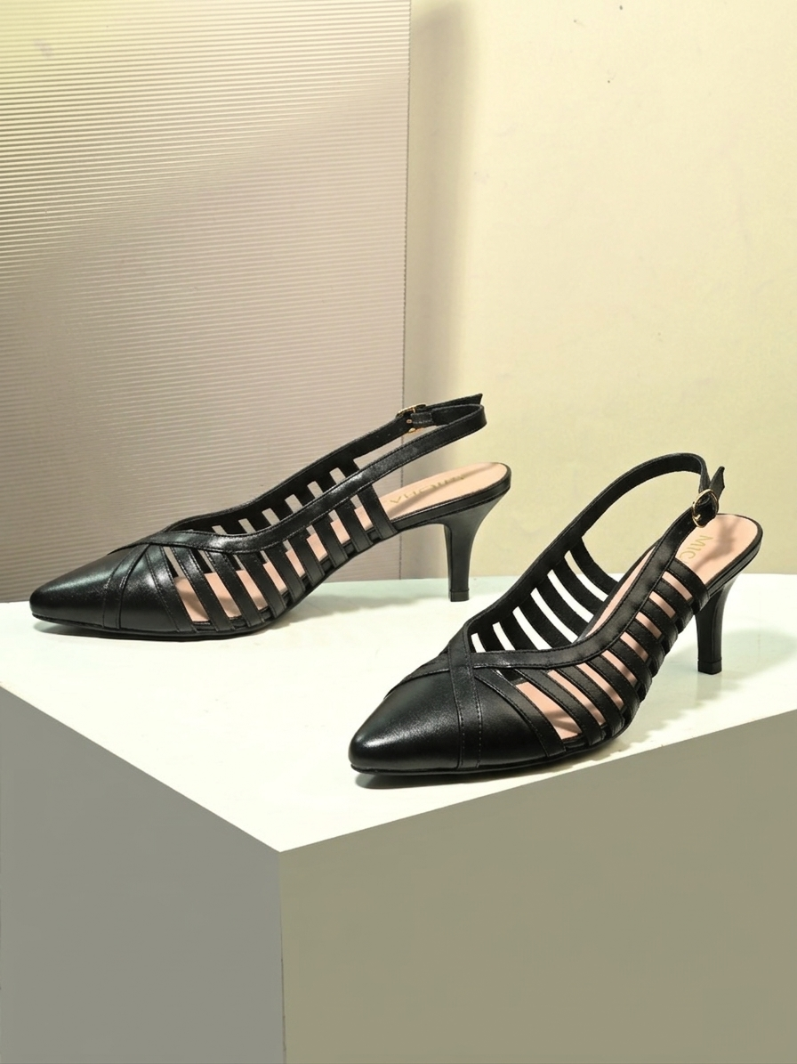 LEXA Premium Leather Slingback Kitten Heels