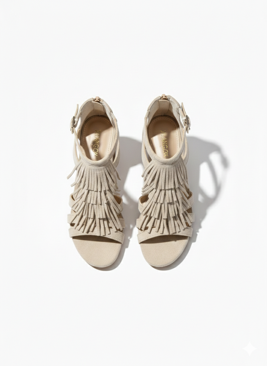 Canyon Breeze Suede Fringe Block Heel Summer Sandals - The Heels India