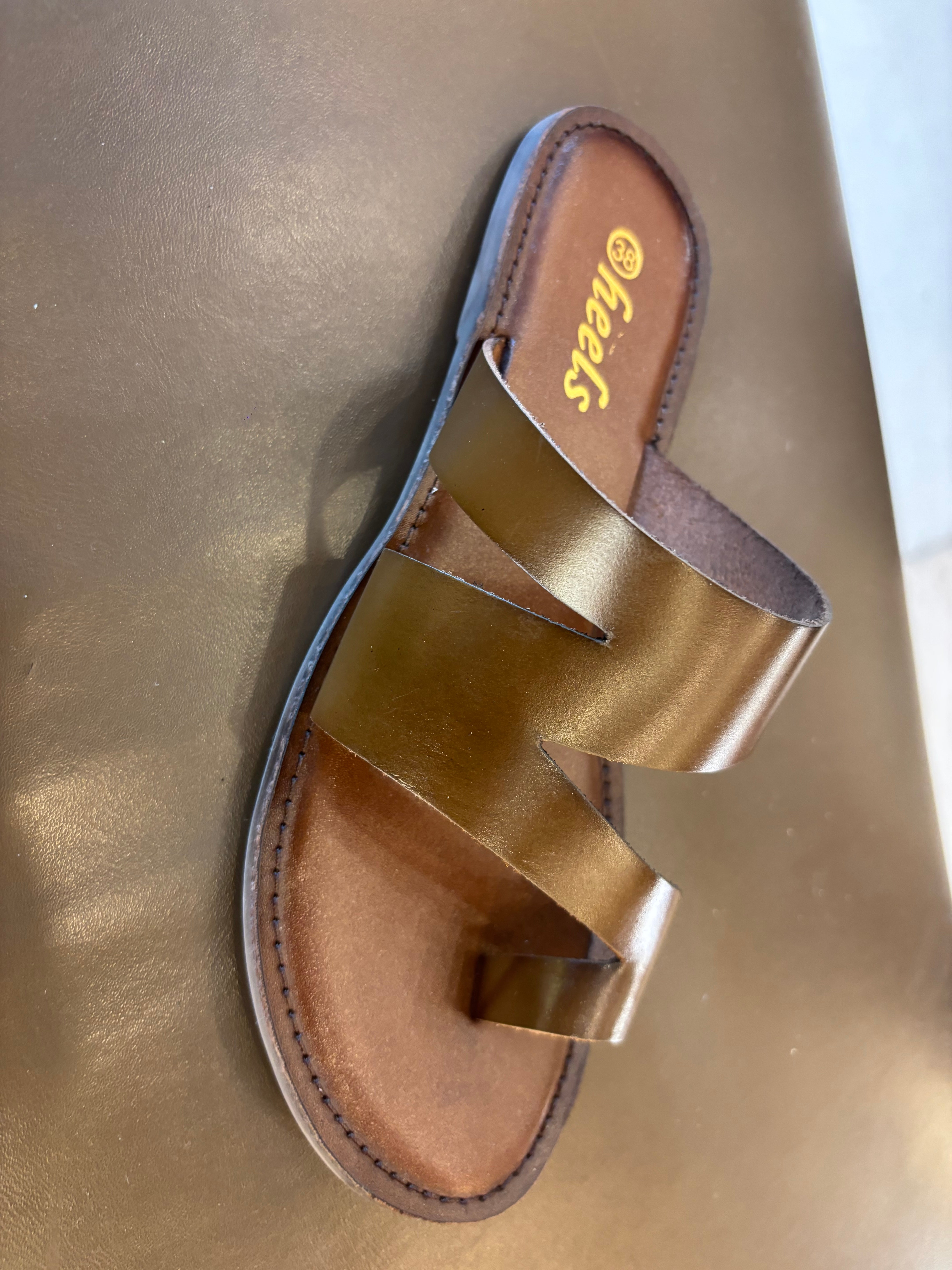 Melanie Leather Thumb Strap Flat Sliders