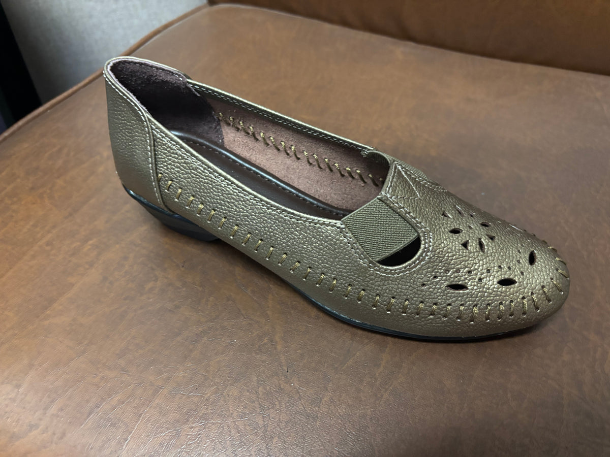 Ines Perforated Leather Wedge Ballerinas
