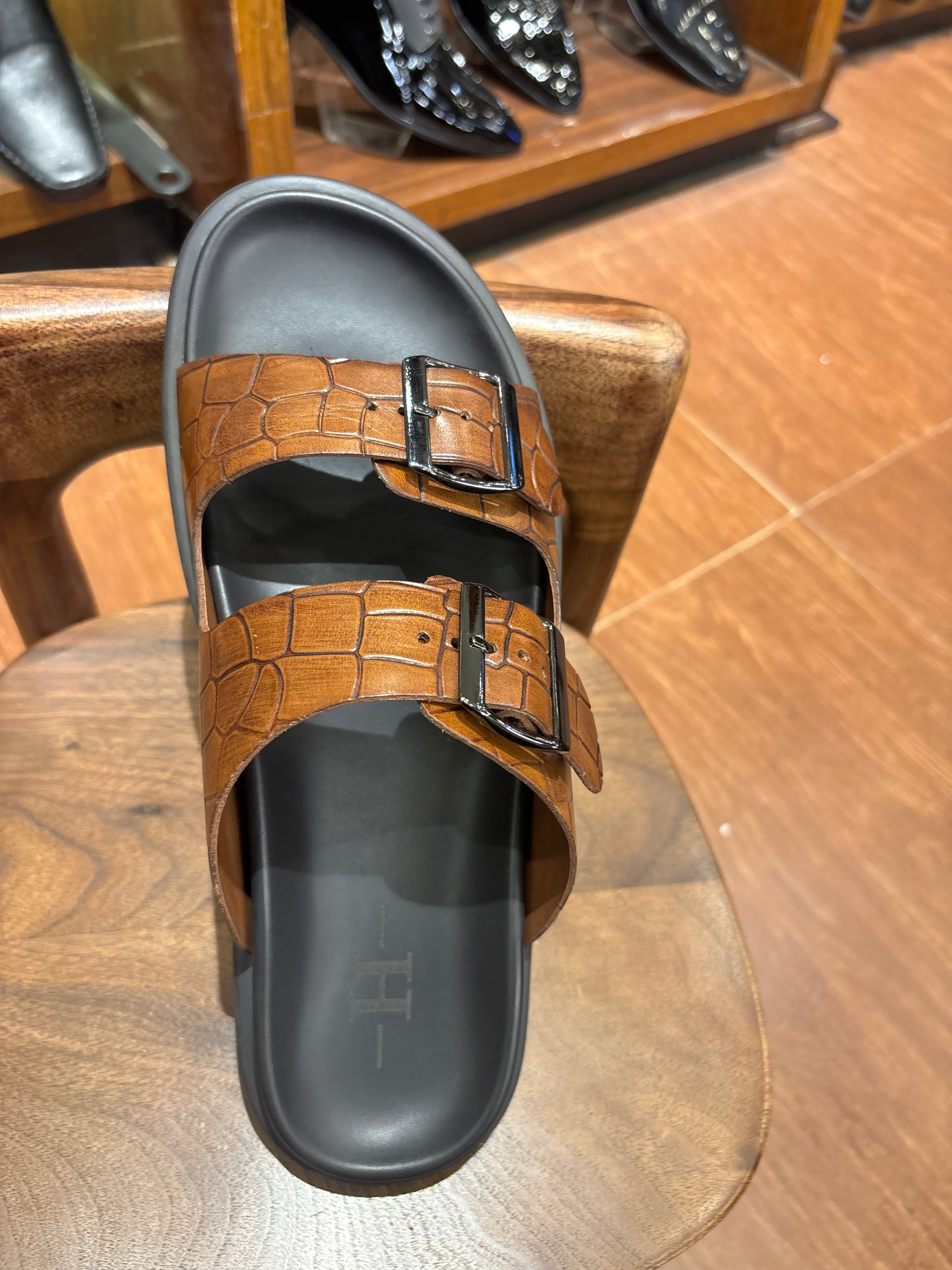 Lacroix Premium Leather Double Strap Sliders