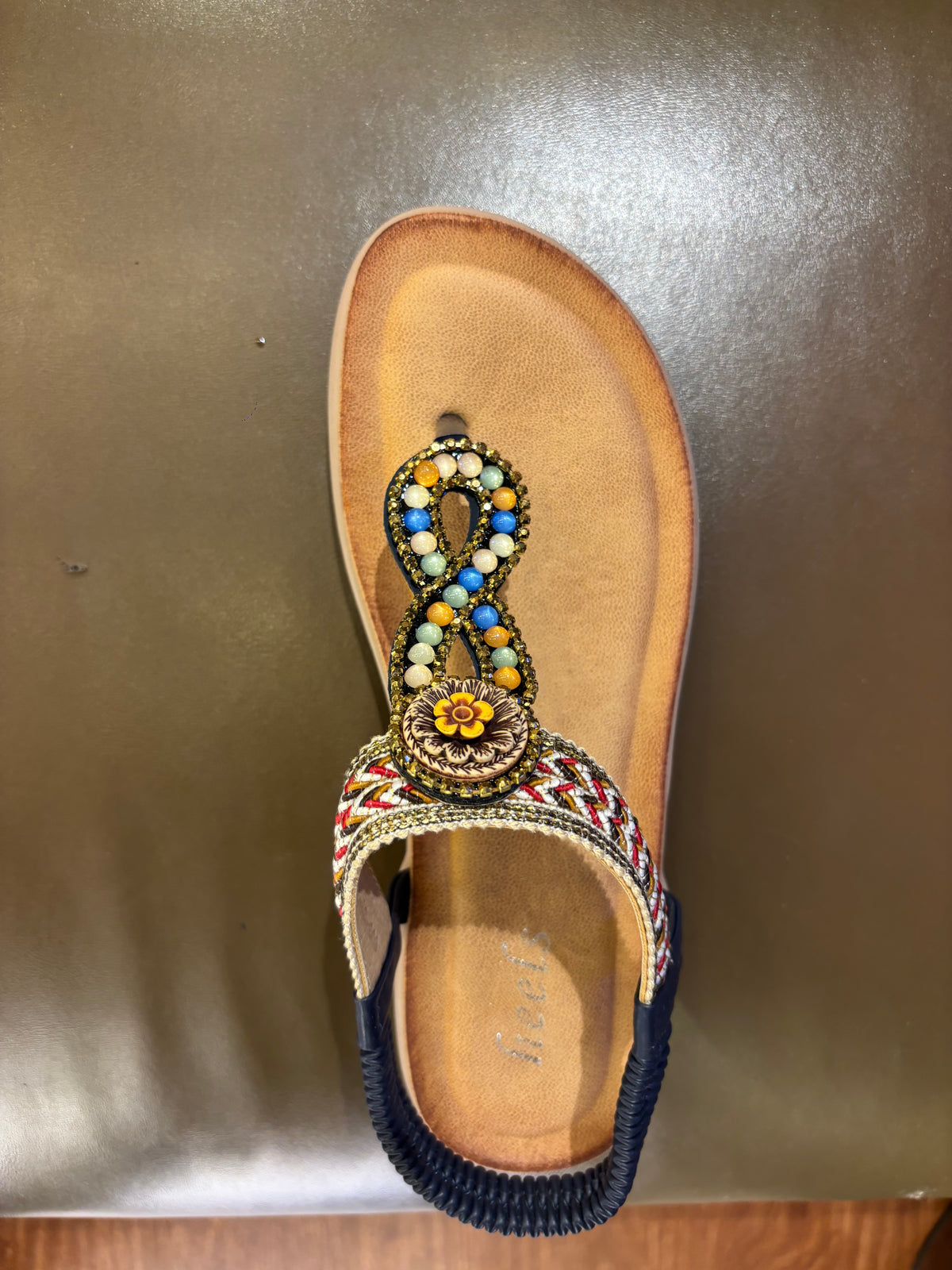 Rosaira Cushioned Embellished Back Elastic Sandals in Navy - The Heels India