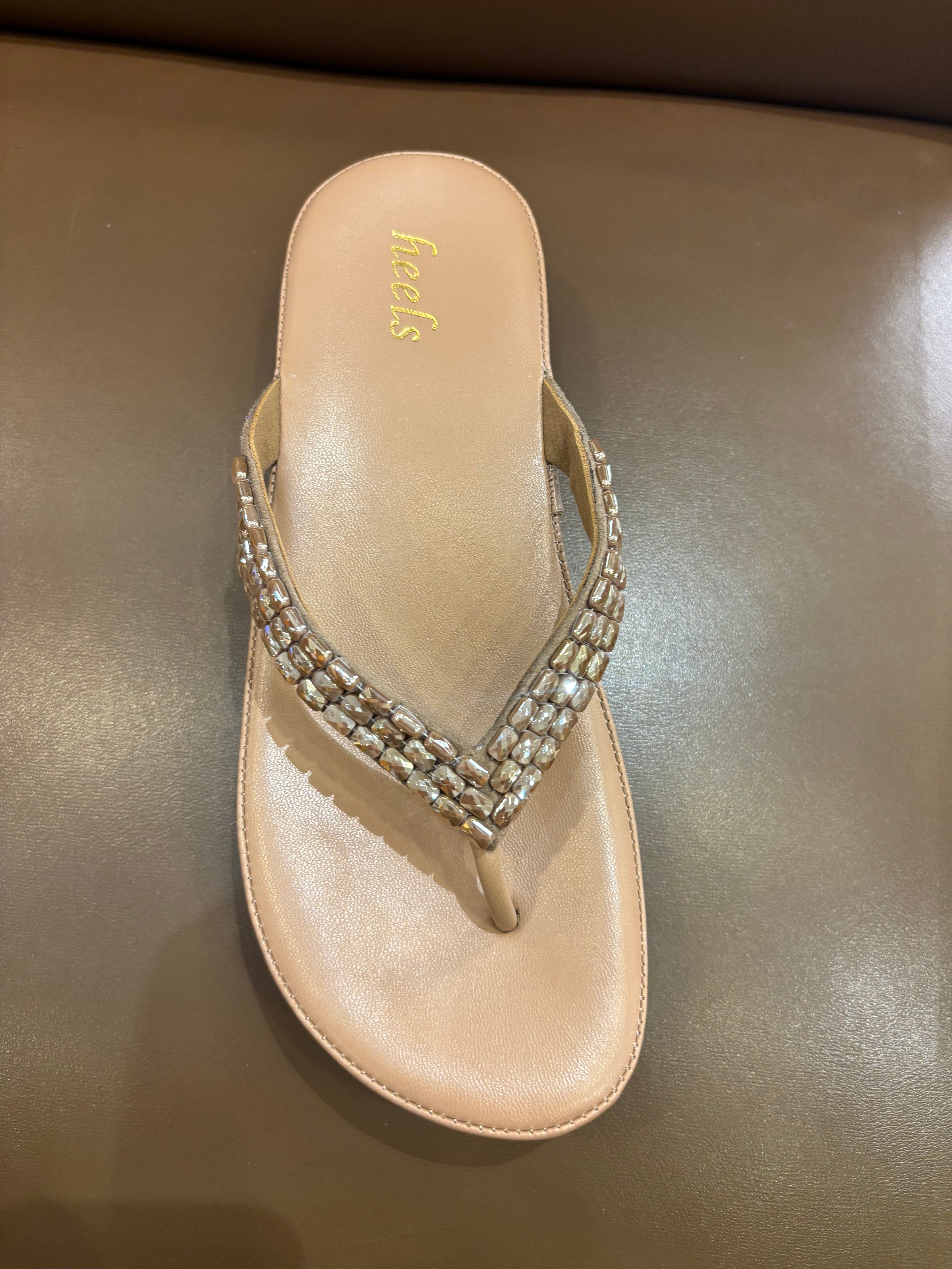 Ezra Comfort V Strap Embellished Wedge Slippers