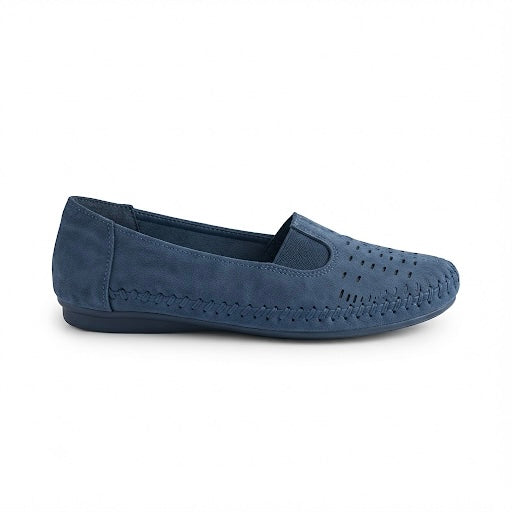 Paulina Nubuk Perforated Leather Ballerinas in Navy - The Heels India
