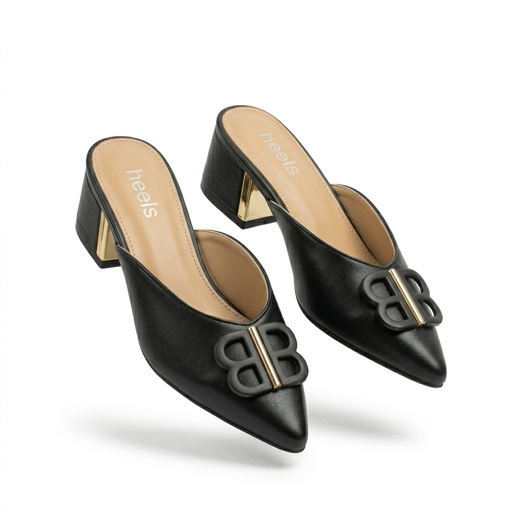 Linda Mid Heel Cushioned Back Open Pointed Mules