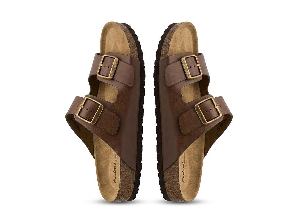 Moda Coffee Brown Cork Slider - Double Strap Detail