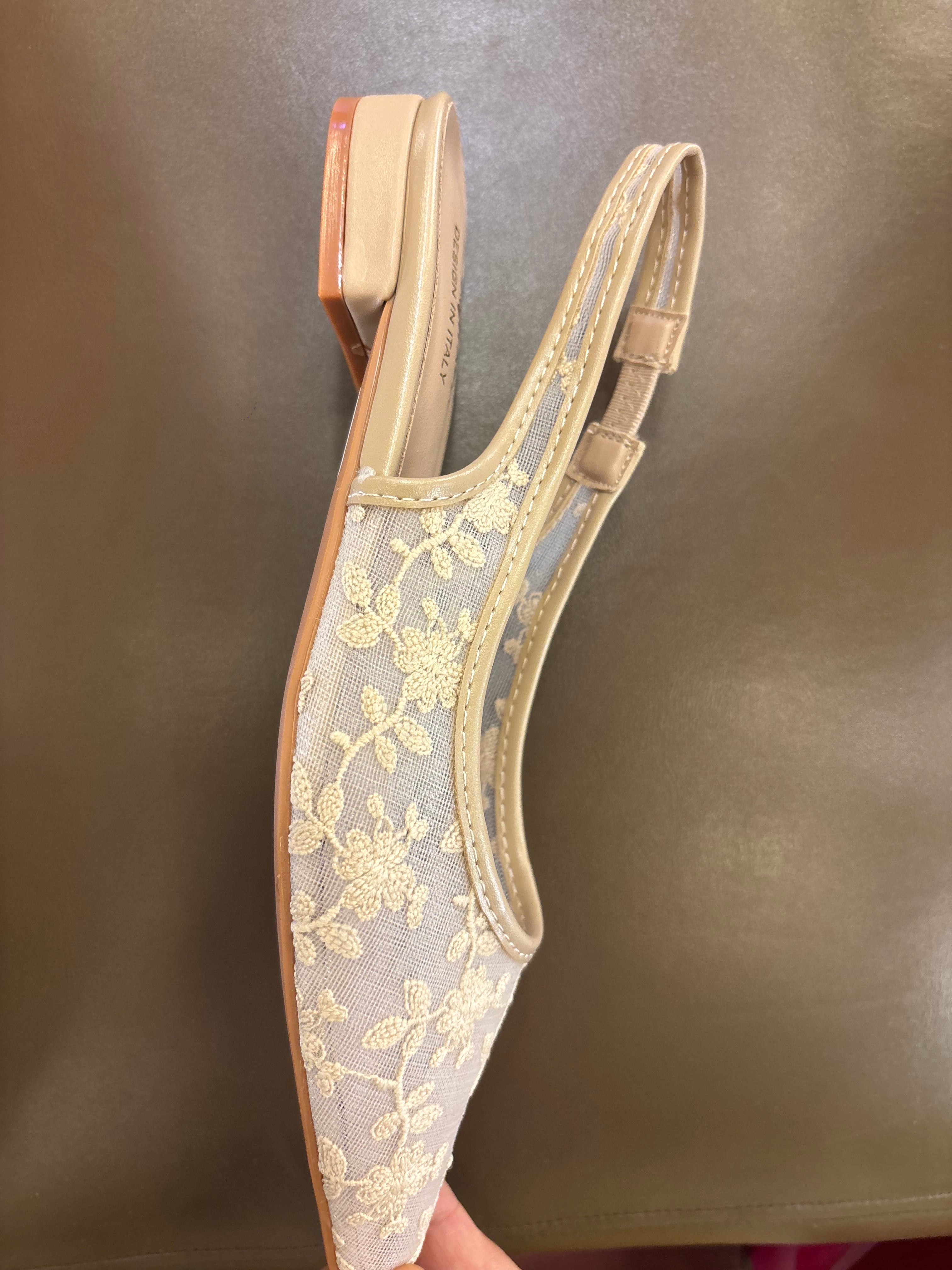 Carla Mesh Hand Embroidered Sling Back Pointed Ballerinas