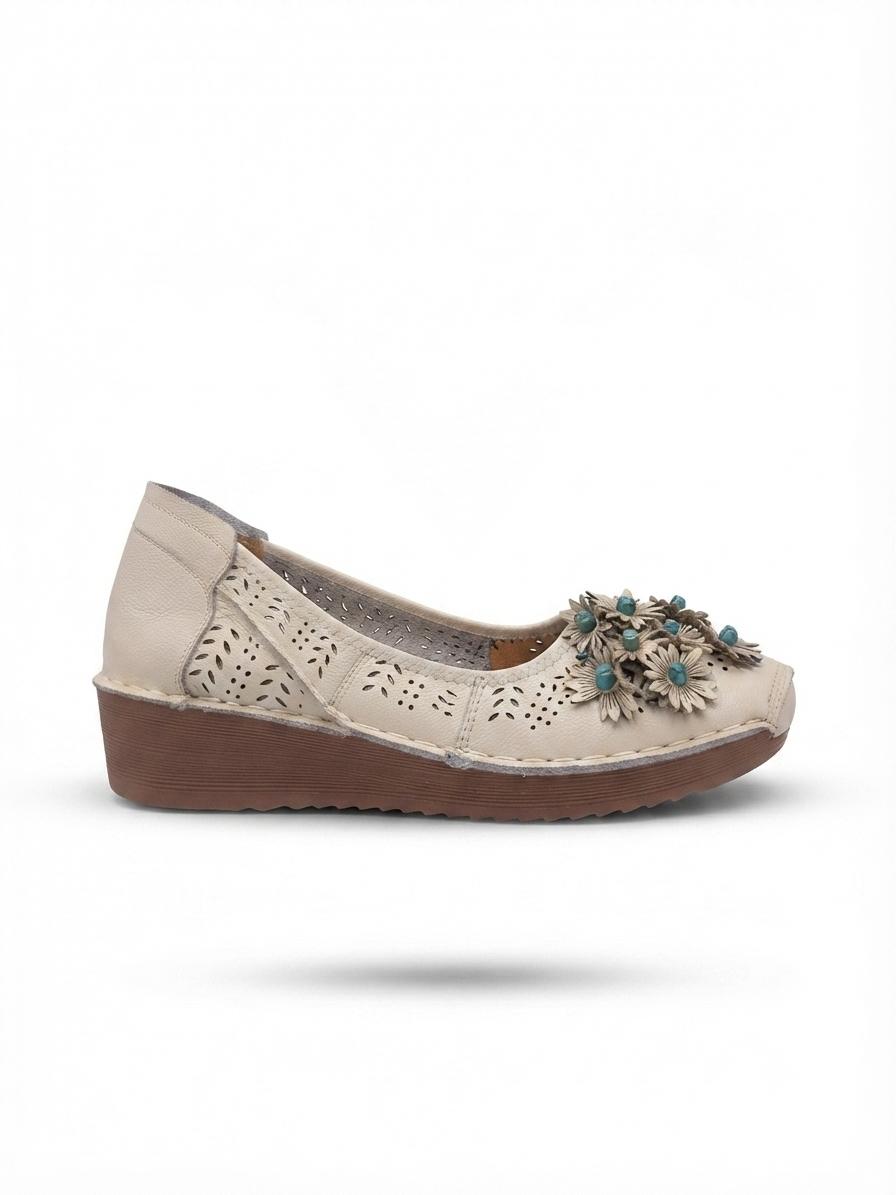 Flora 6.0 Premium Leather Cushioned Wedge Ballerinas