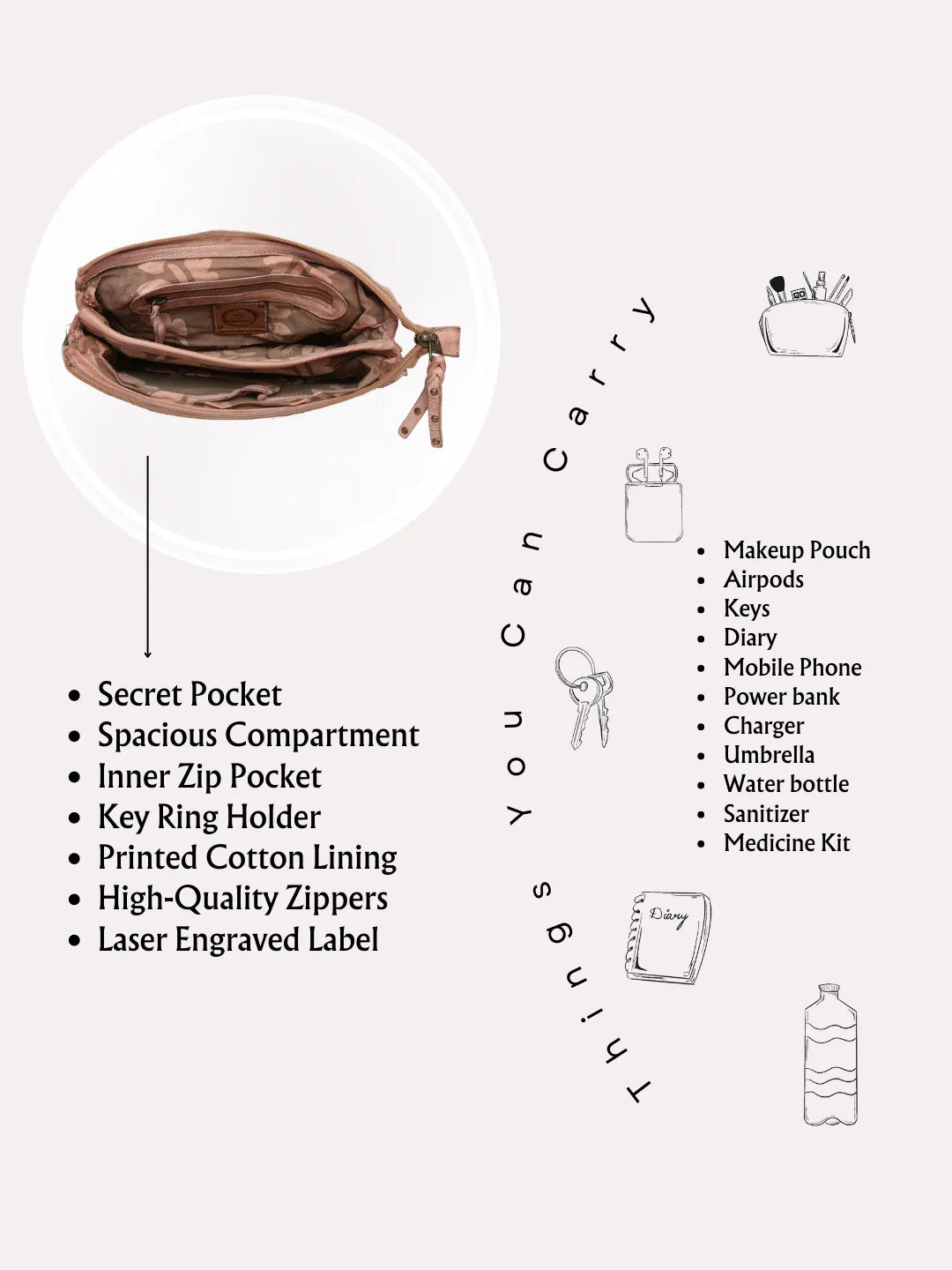 Savio : Embellished Leather Beige Crossbody Flap Bag