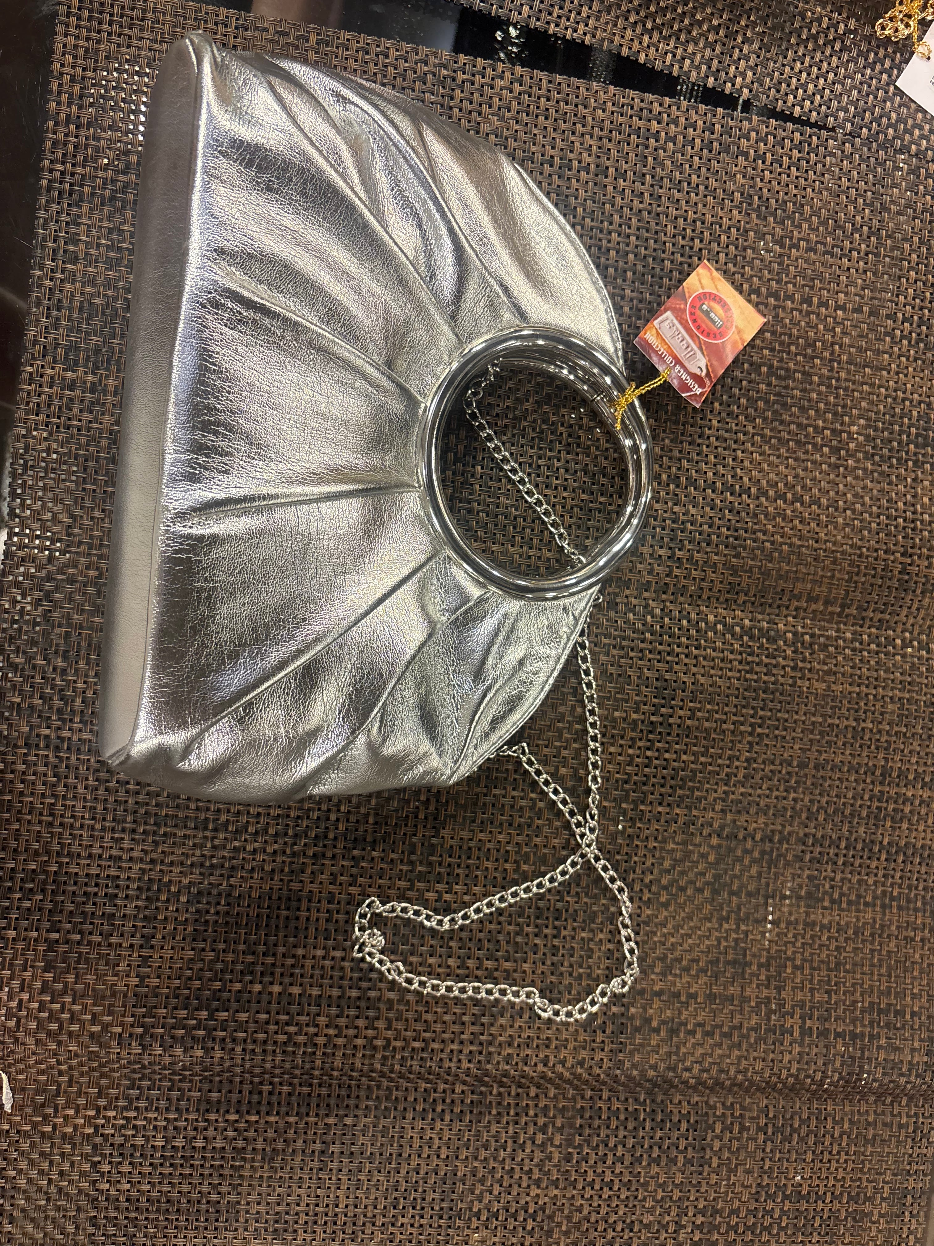 Metallic Circular Handle Quilted Bags