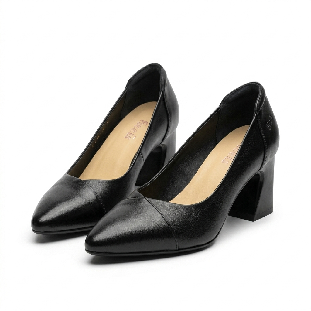 Emma Premium Leather Block Heel Pumps