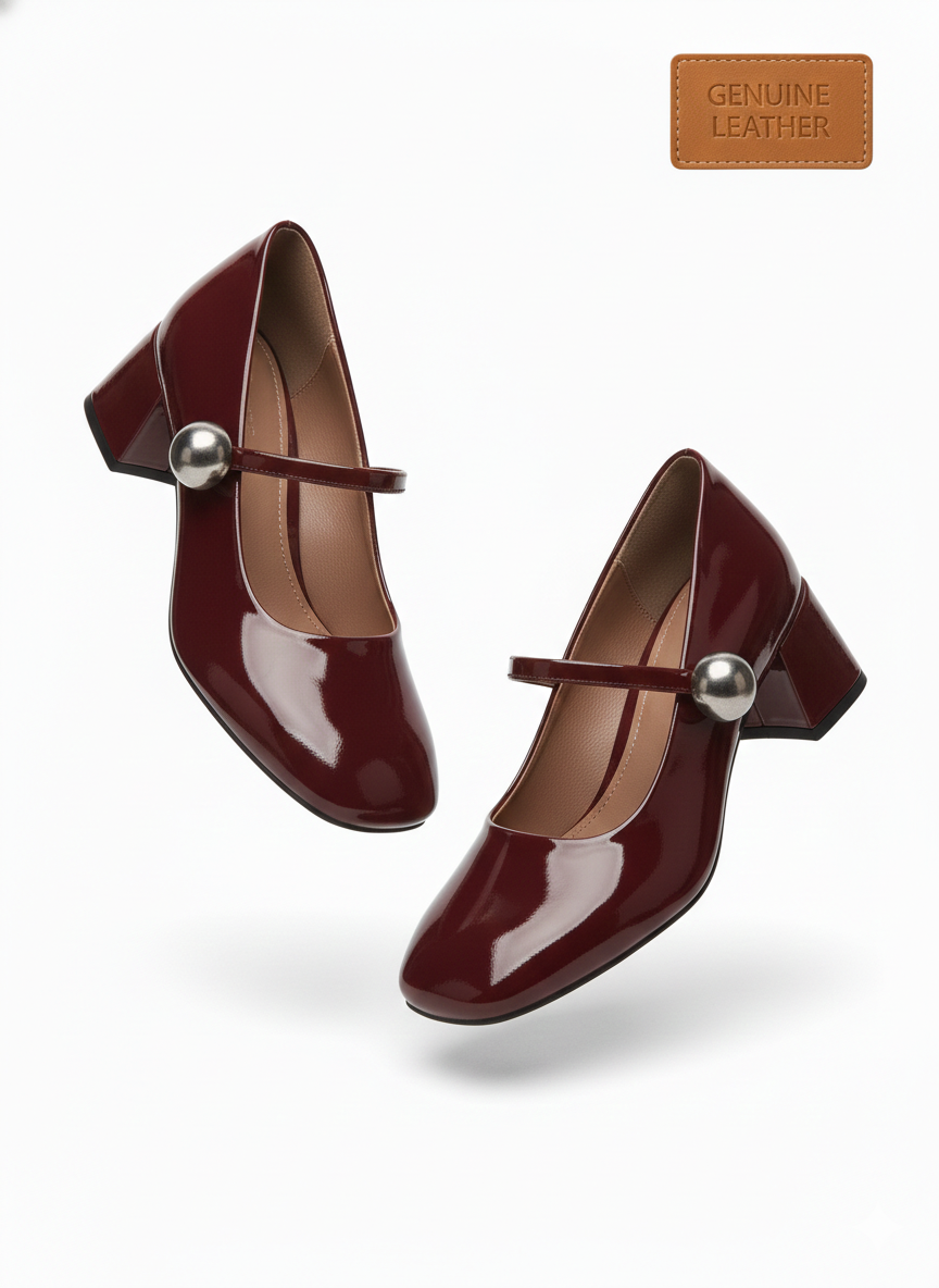 Emma Premium Patent Leather Mary Jane Block Heels