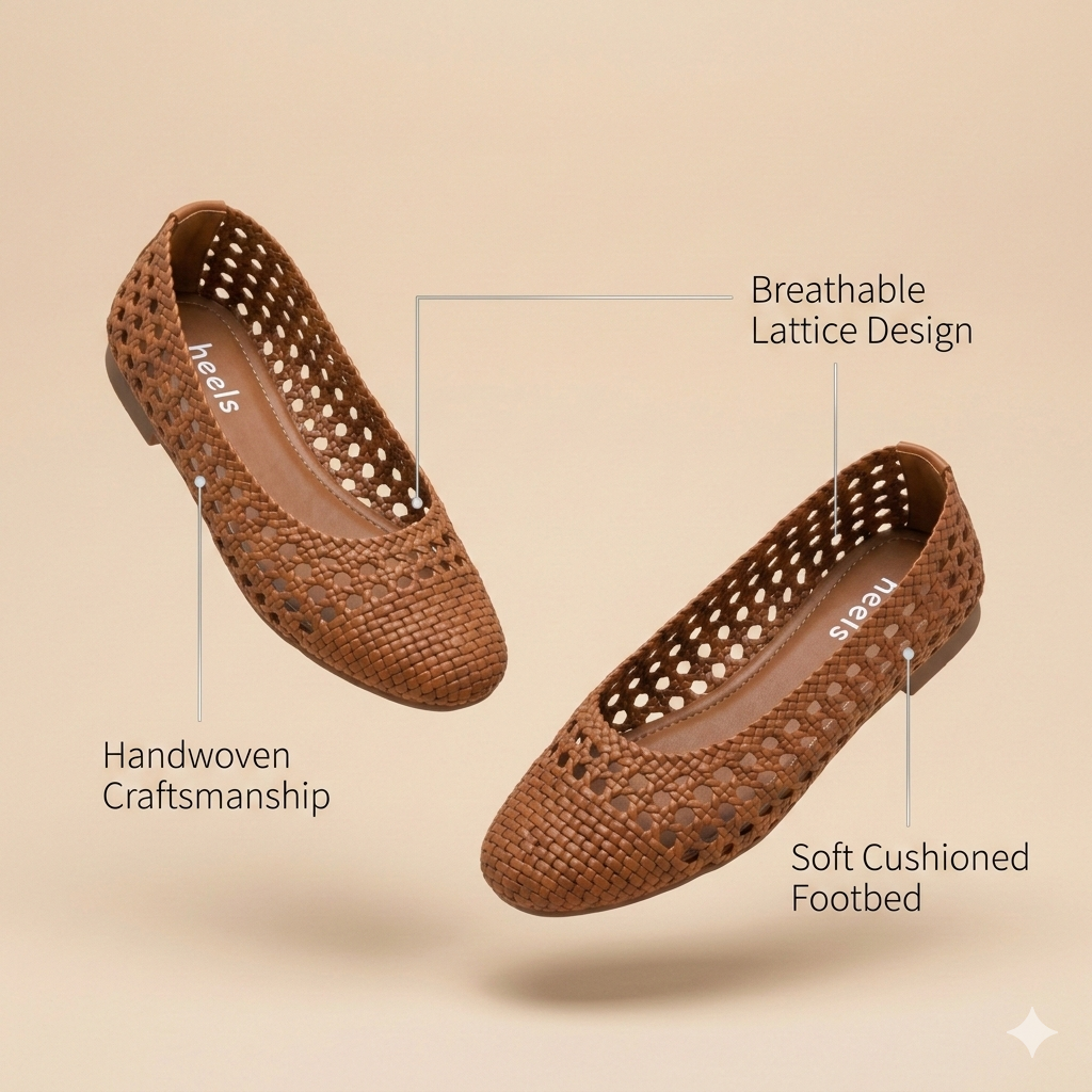 Stella Premium Leather Crochet Perforated Flat Ballerinas