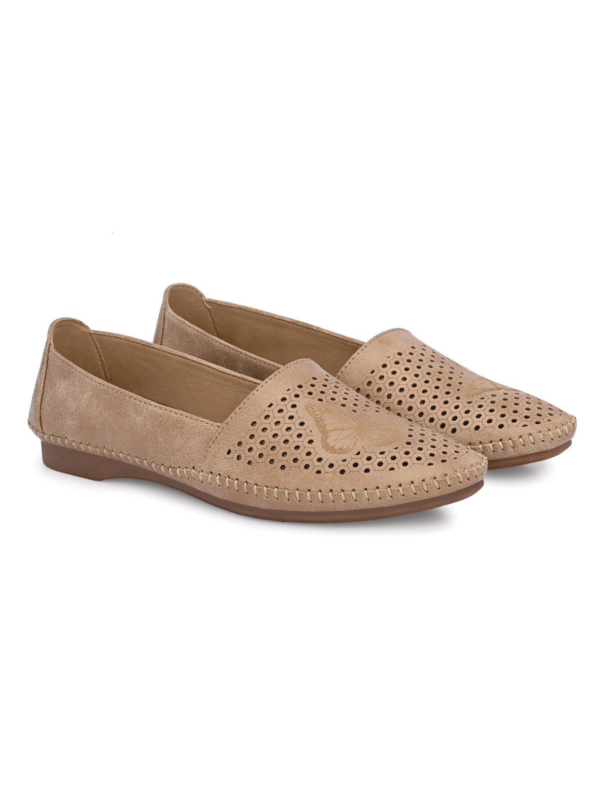 Butterfly Perforated Cushioned Leather Ballerinas