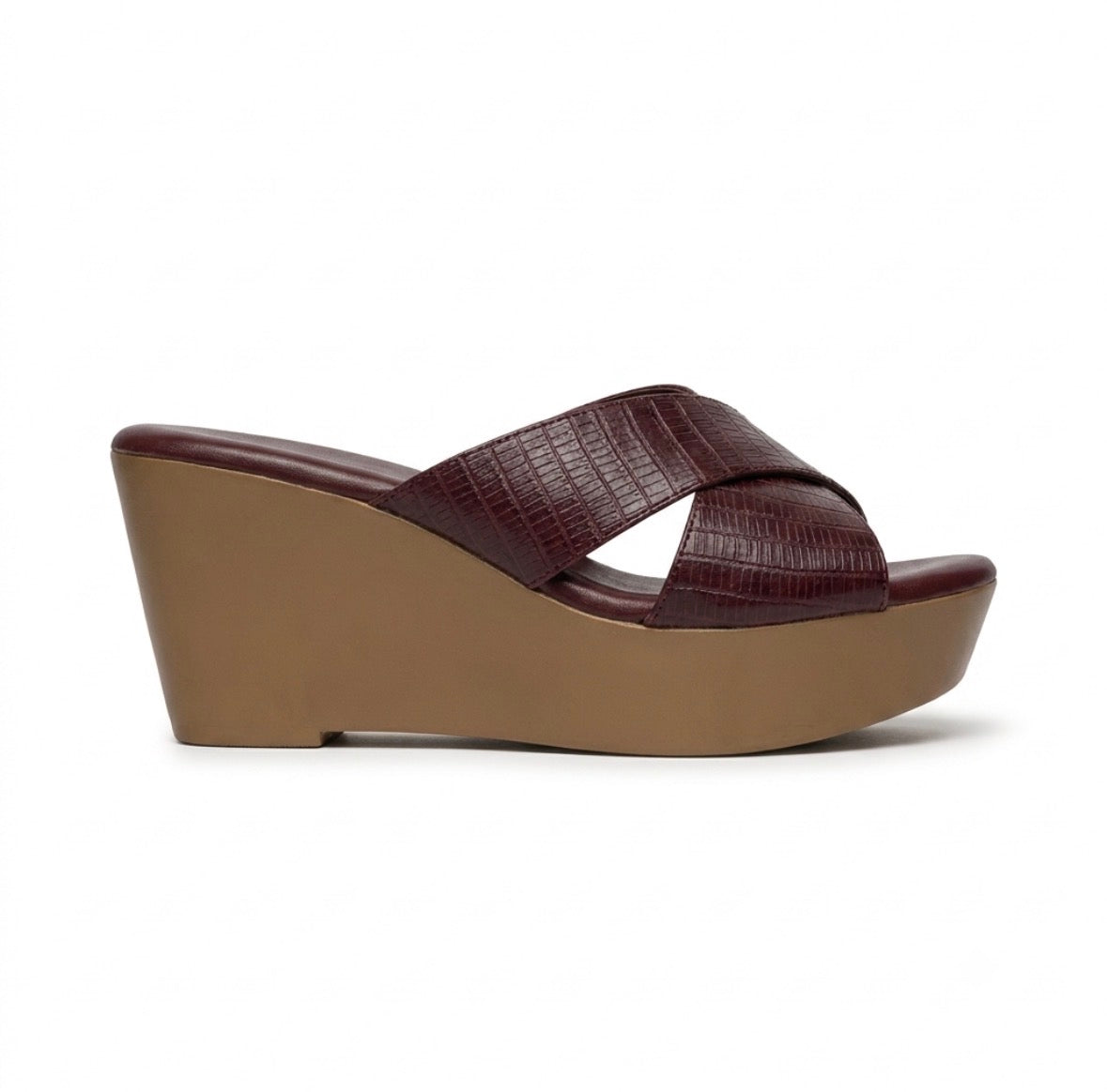 Anne Wedge Platform Peep Toe Heels in Wine - The Heels India
