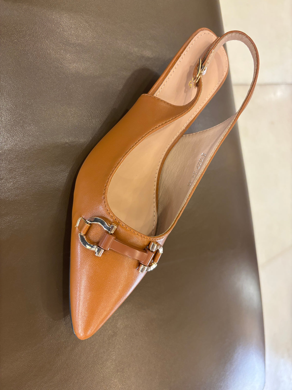 Brie Mini Premium Slingback Kitten Heels in Camel - The Heels India