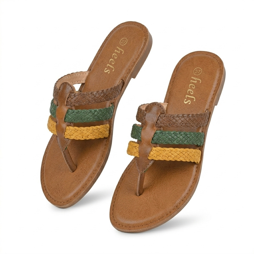 Kylie Leather Woven Strap Flat Slippers