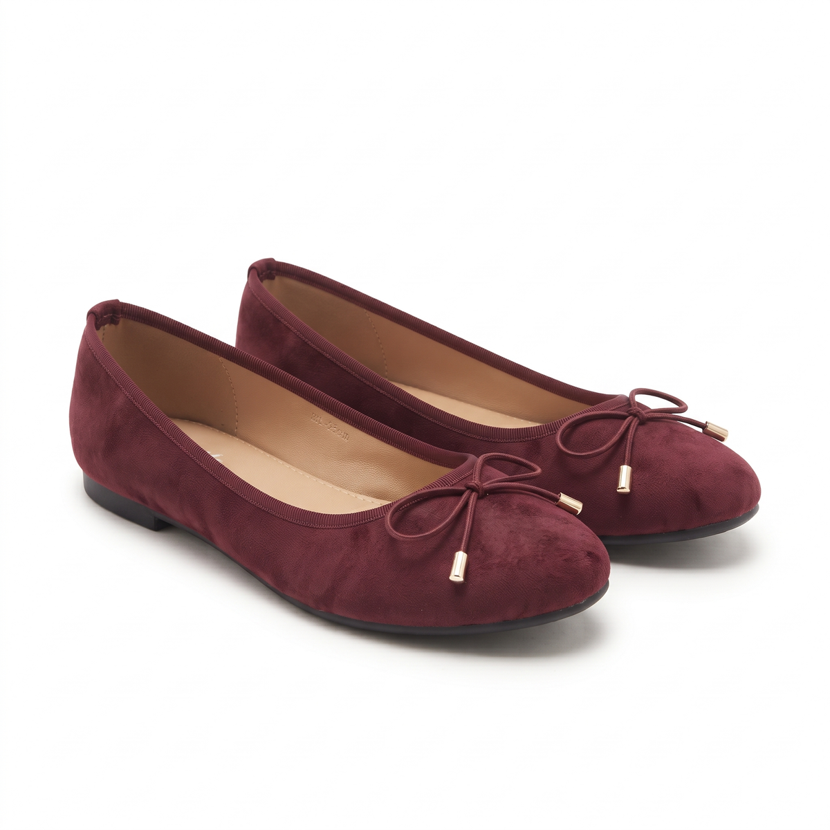 Charlette Cushioned Flat Knot Bow Suede Ballerinas in Maroon - The Heels India