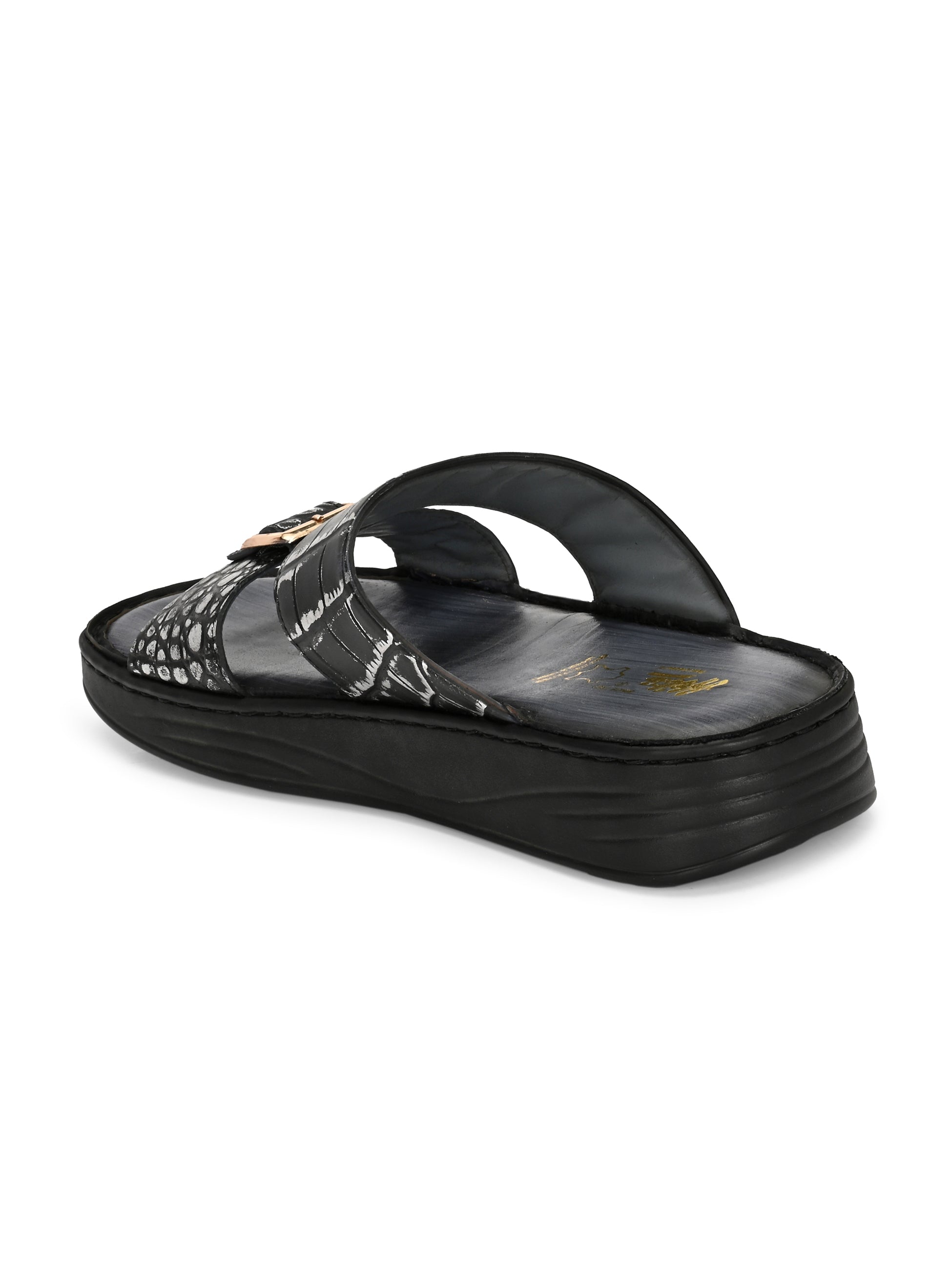 Levano Premium Metallic Grey Leather Slippers