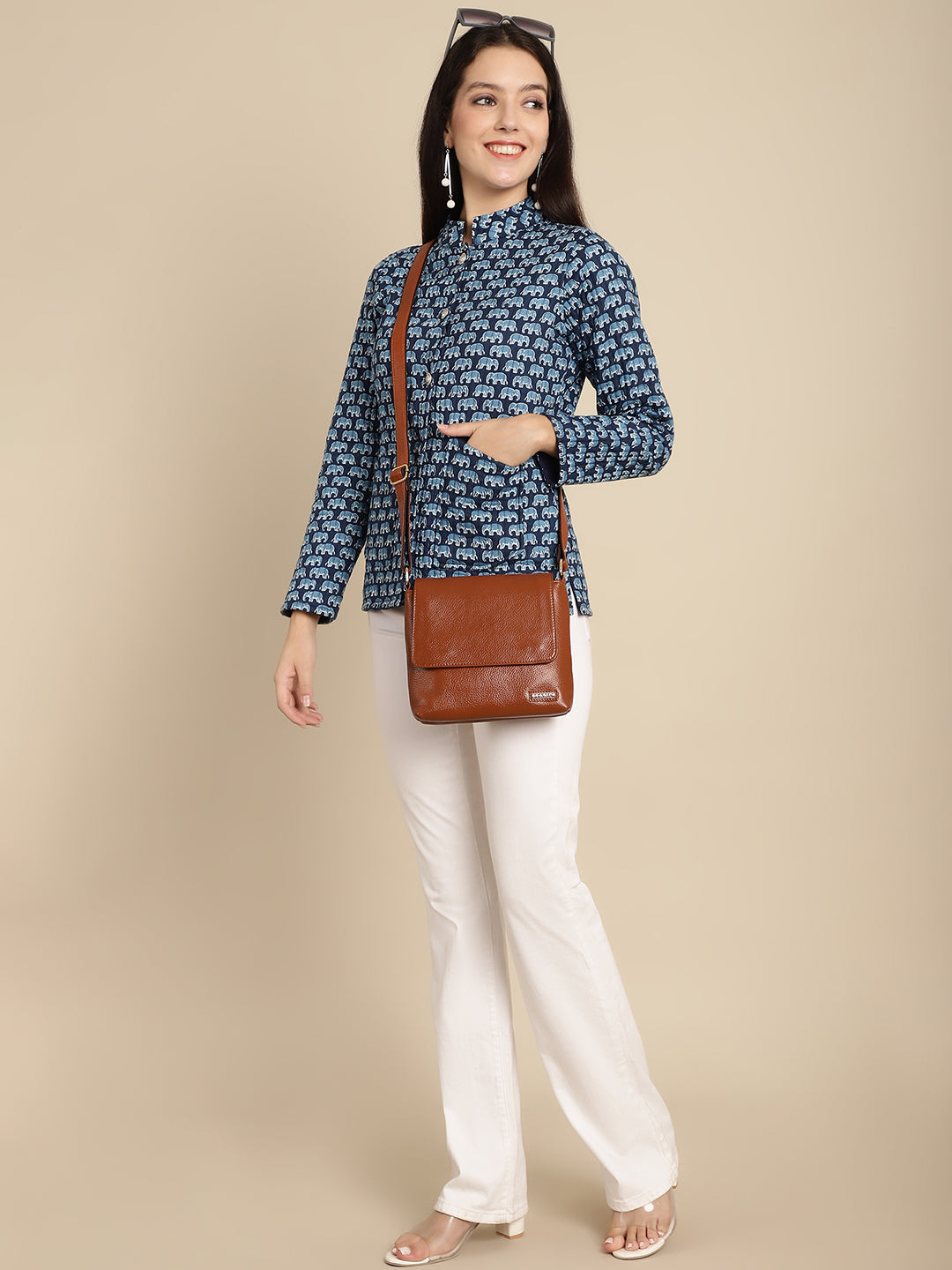 Tan Leather Crossbody Bag for women CBB1800 - The Heels India