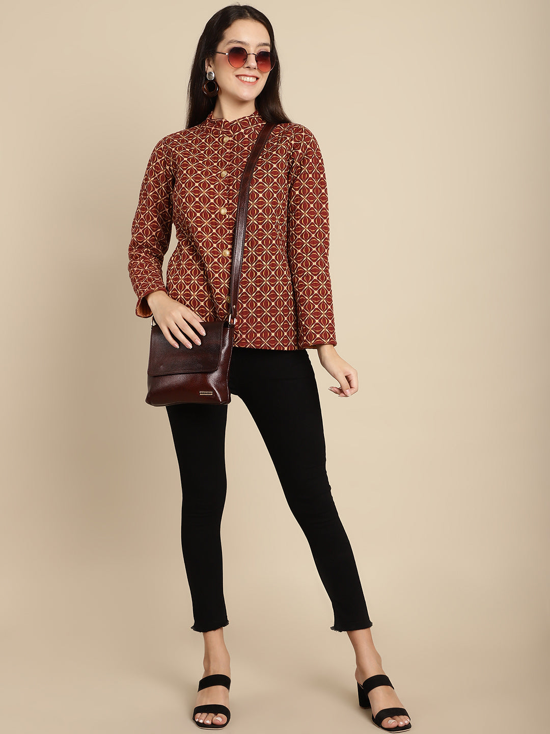 Brown Leather Crossbody Bag for women CBB1800 - The Heels India