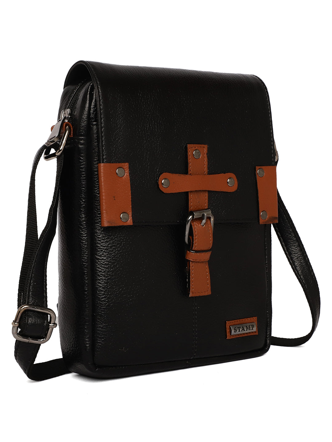 Black Leather Crossbody Bag CBB2200 - The Heels India