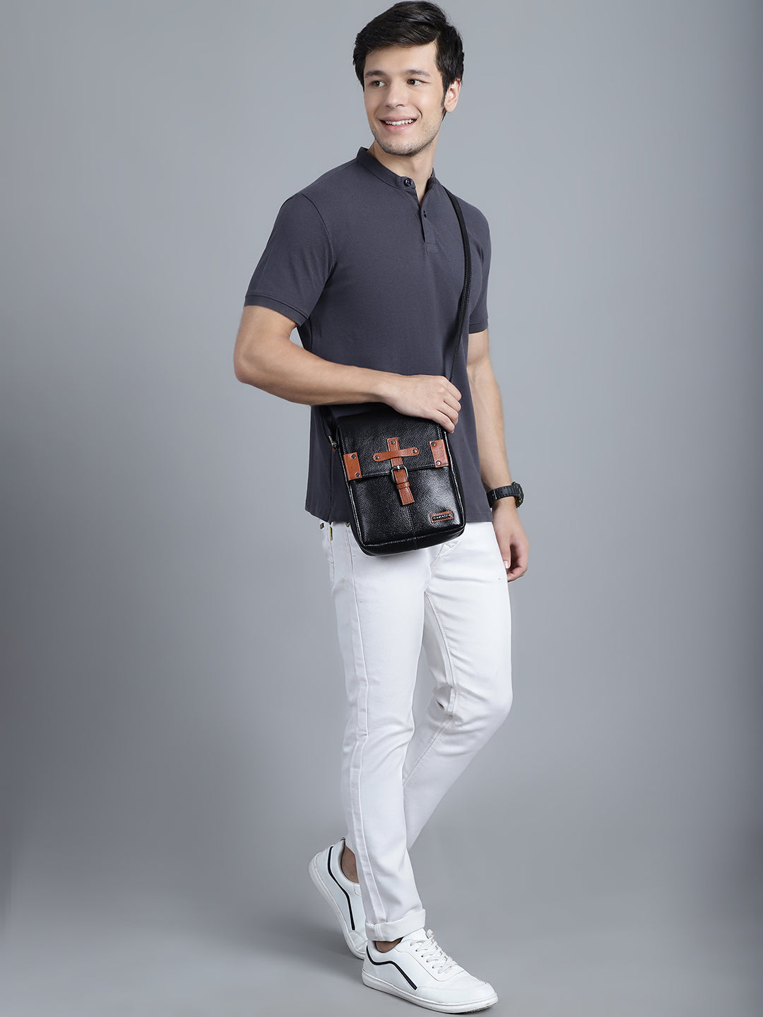 Black Leather Crossbody Bag CBB2200 - The Heels India