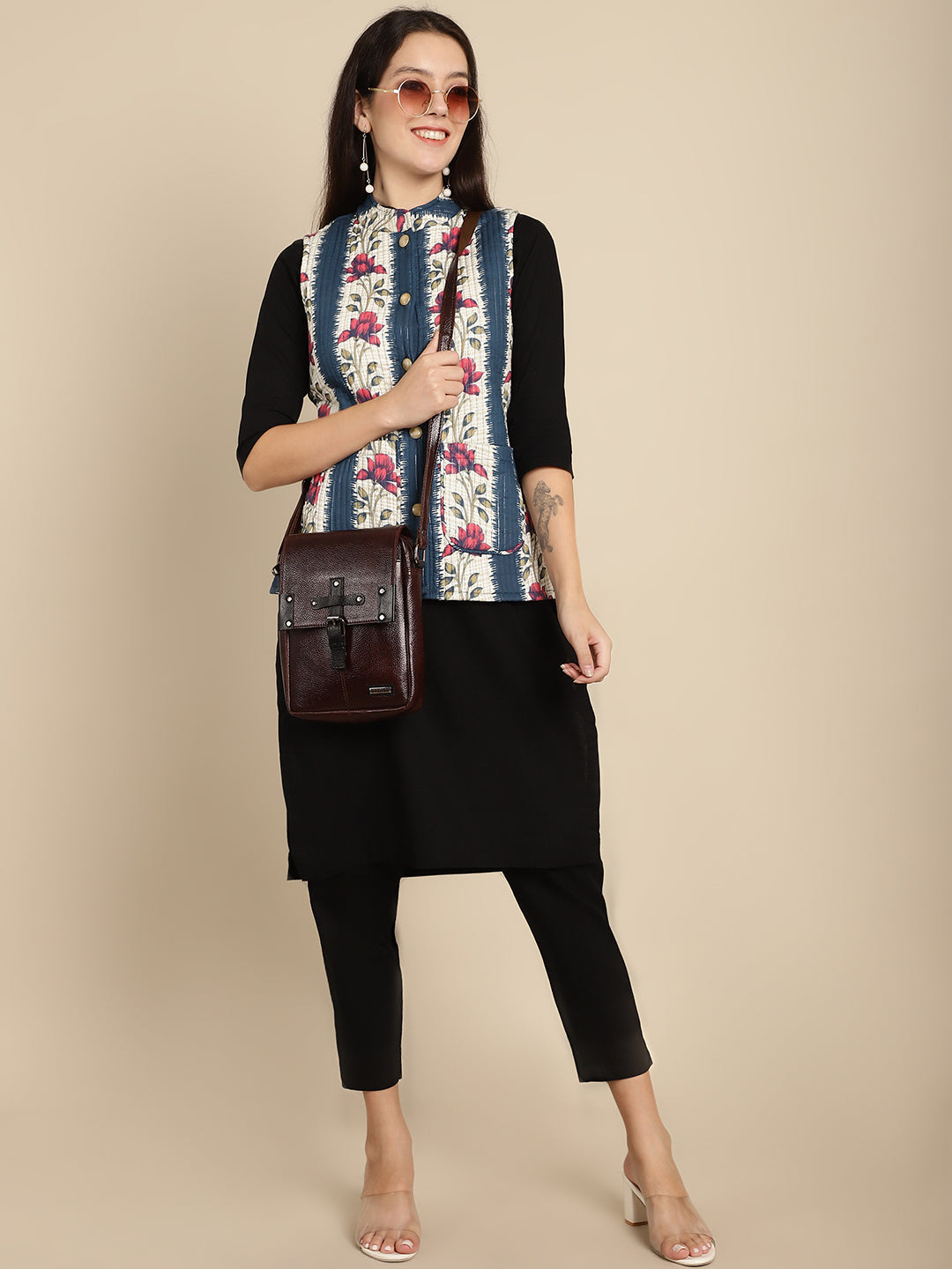 Brown Leather Crossbody Bag CBB2200 - The Heels India