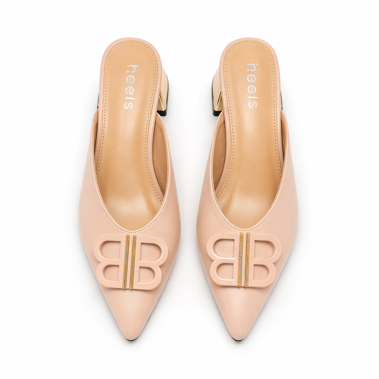 Linda Mid Heel Cushioned Back Open Pointed Mules