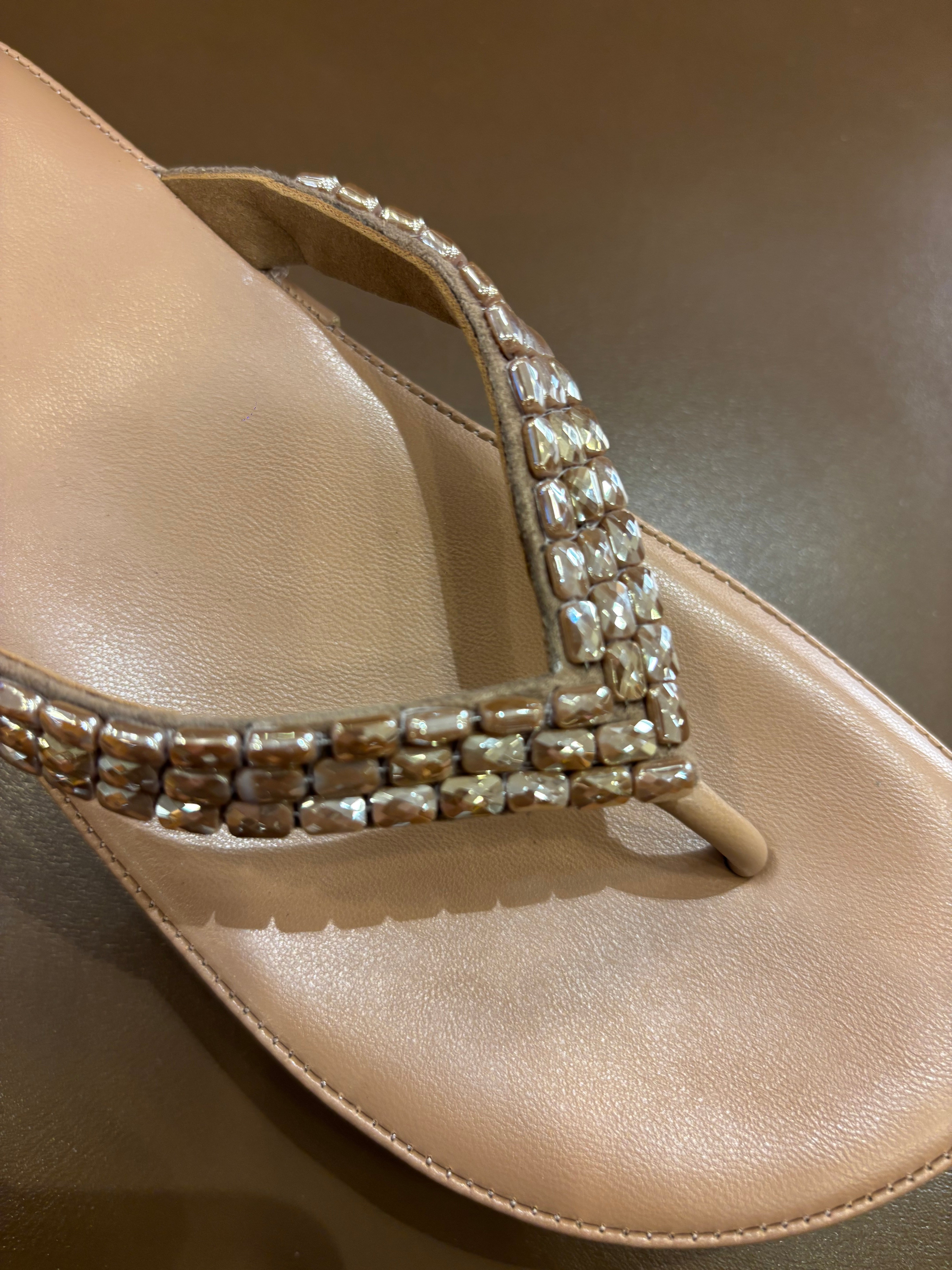 Ezra Comfort V Strap Embellished Wedge Slippers