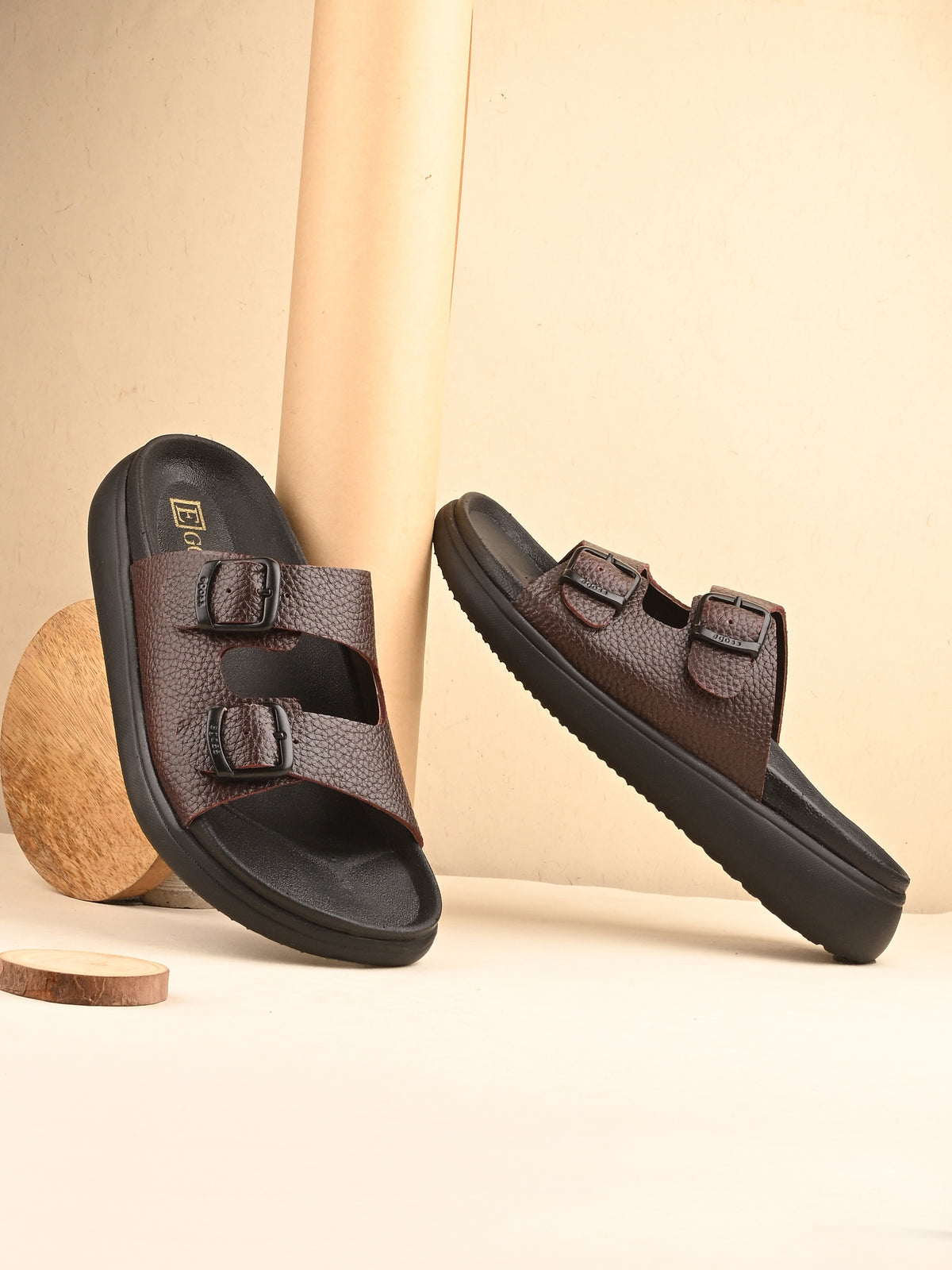 Kai Double Strap Leather Sliders - The Heels India