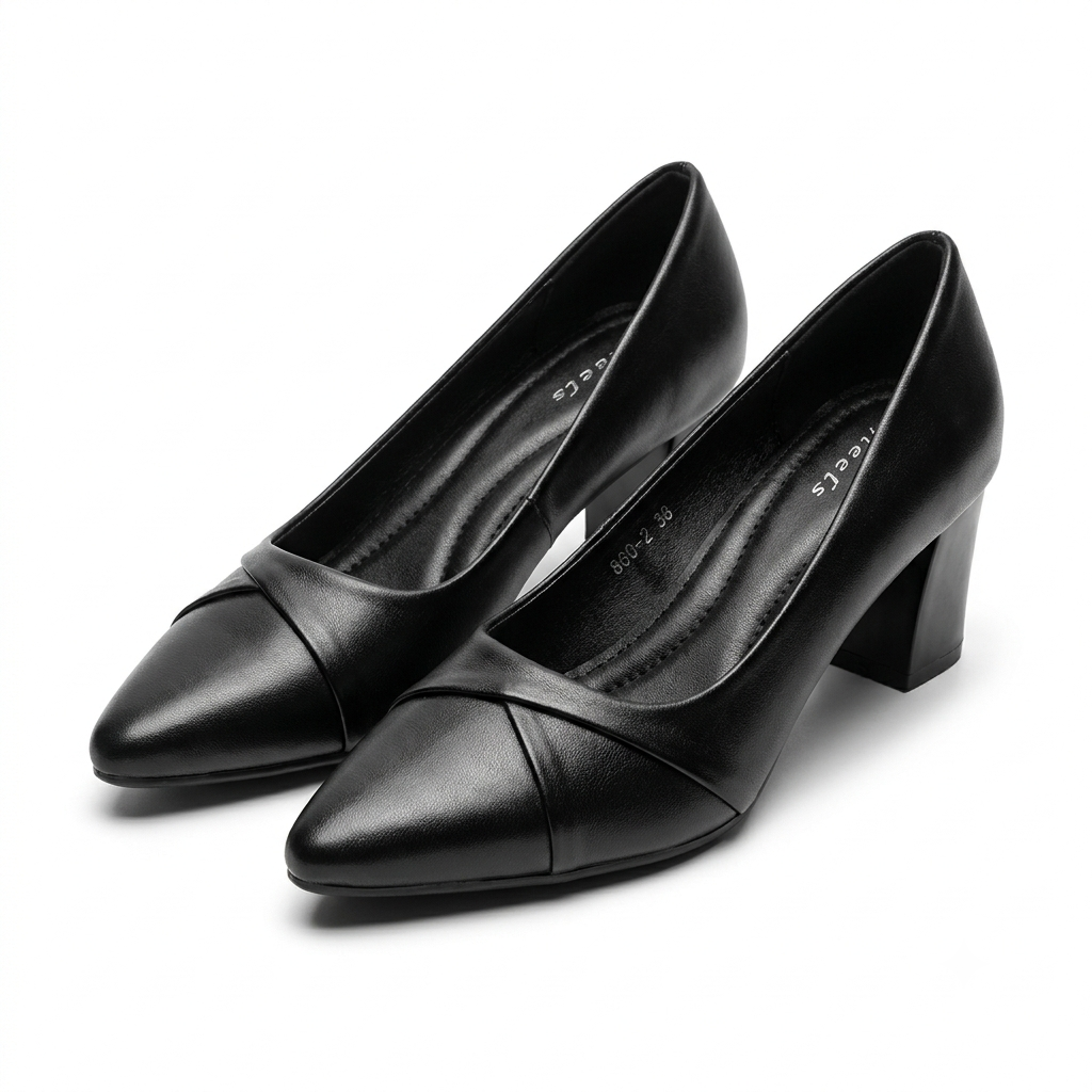 Giulia Swirl Block Heel Pointed Stilettos in Black - The Heels India