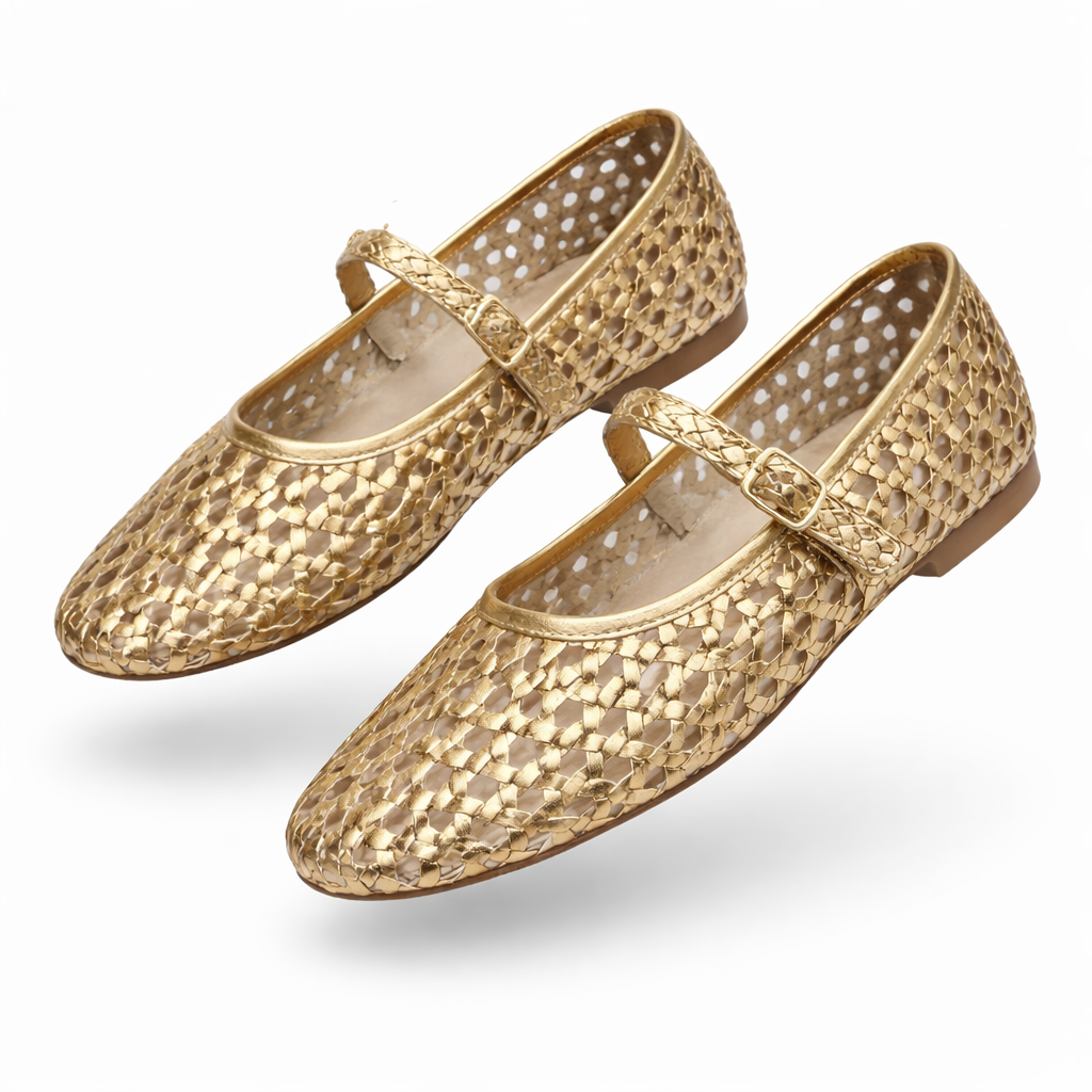 GLINT Premium Leather Mesh Flat Ballerinas