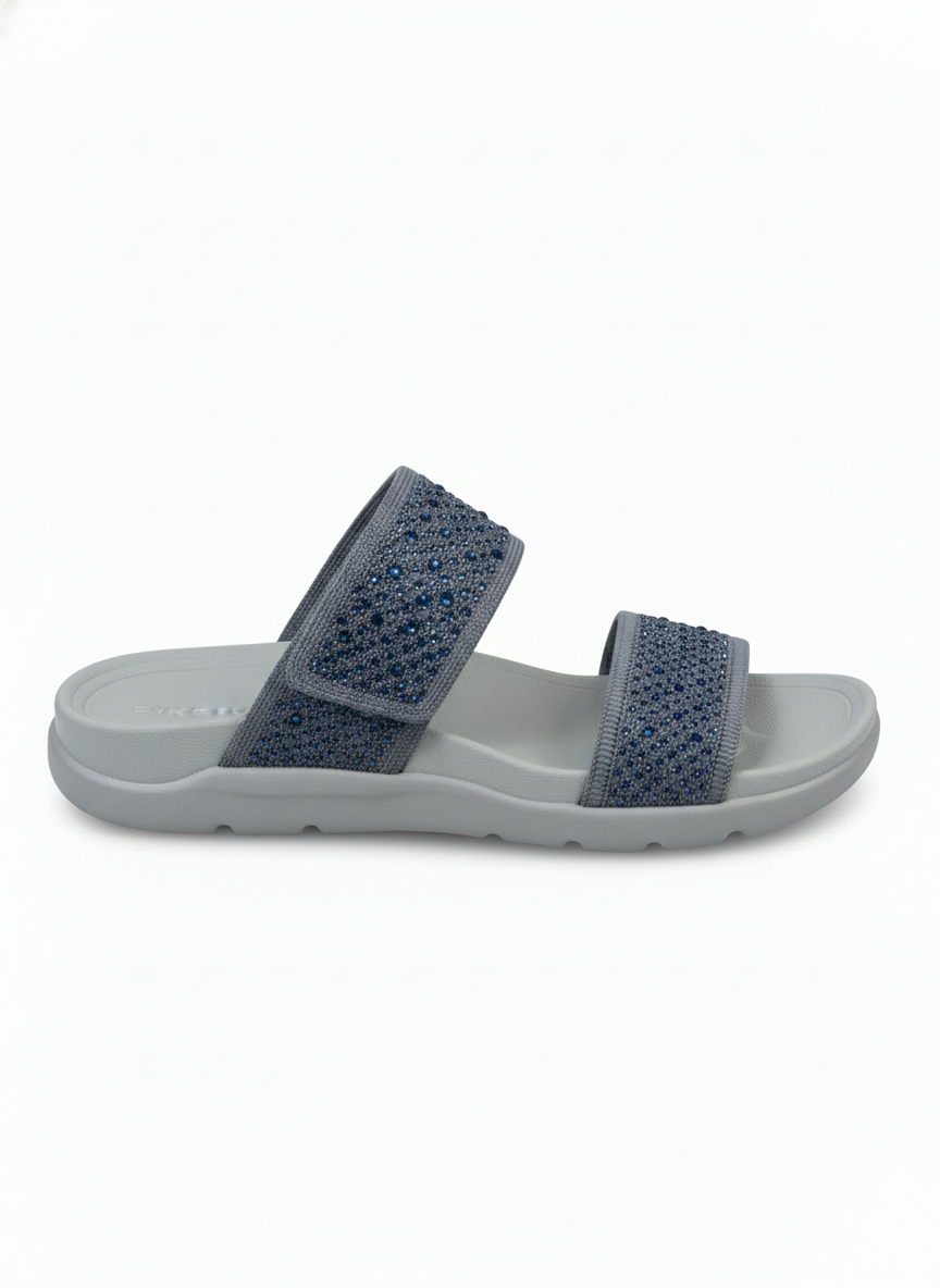 Sienna Cushioned Velcro Double Strap Sliders - The Heels India