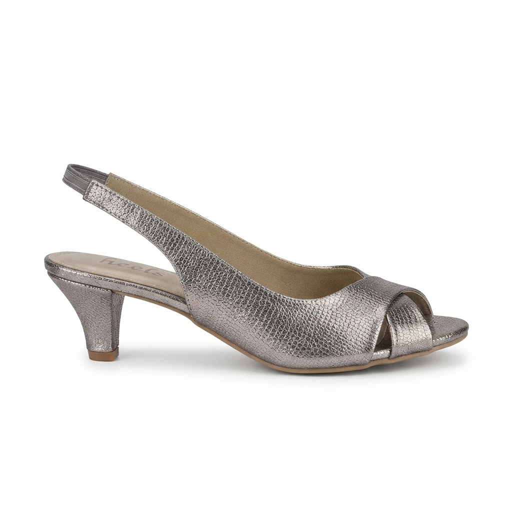 Delma 2.0 Fancy Peep Toe Kitten Heel Sandals in Gunmetal - The Heels India