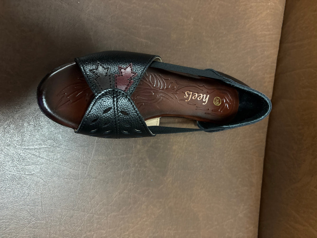 Autumn Leather Peep Toe Side Elastic Ballerinas