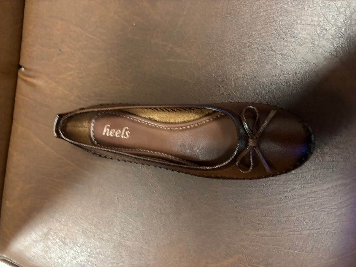 Melissa Leather Stitch Bow Flat Ballerinas in Rust - The Heels India