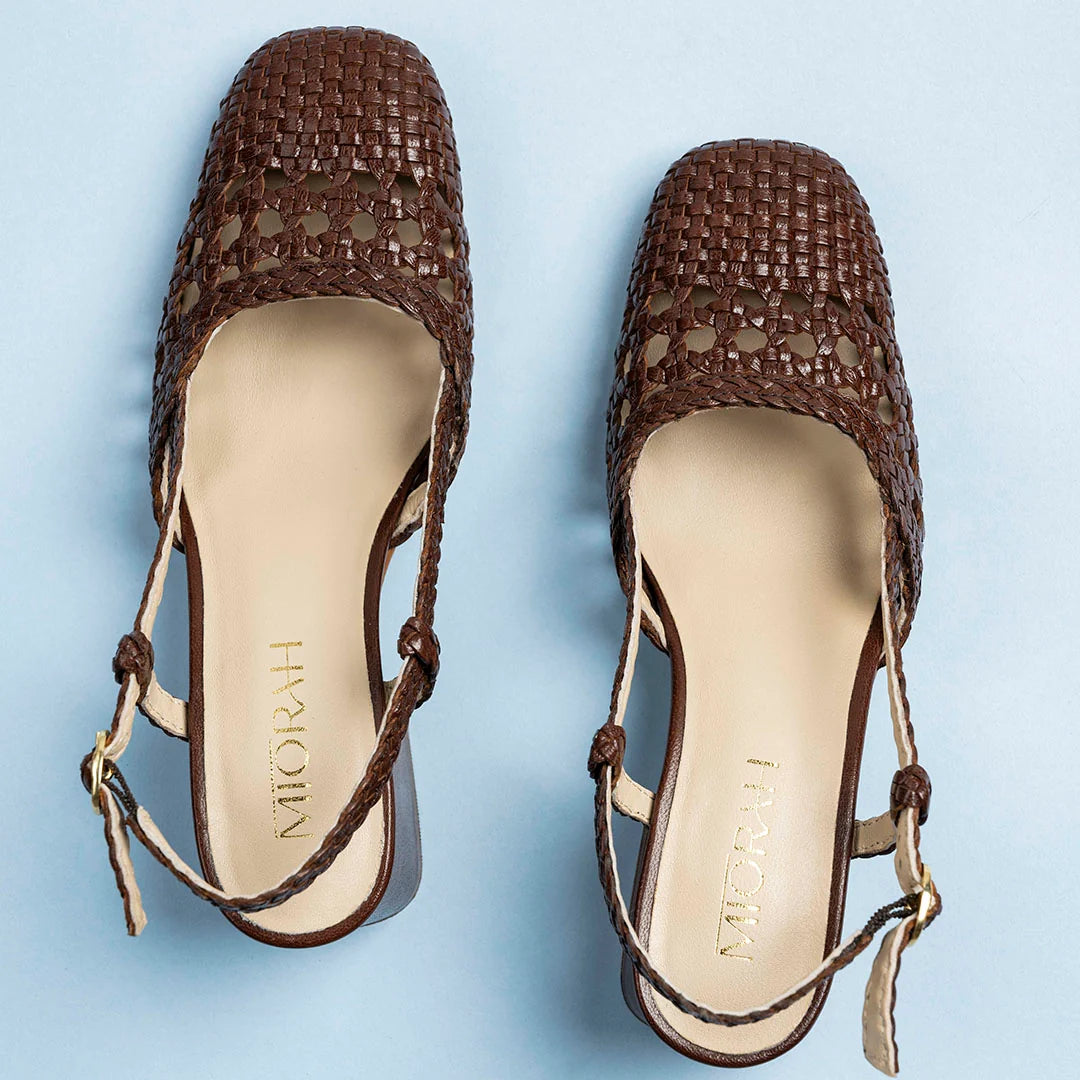 SIENNA Premium Leather Weaving Ankle Strap Block Heels