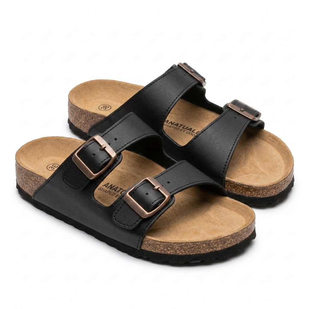 Brianna Double Strap Cork Summer Sliders - The Heels India