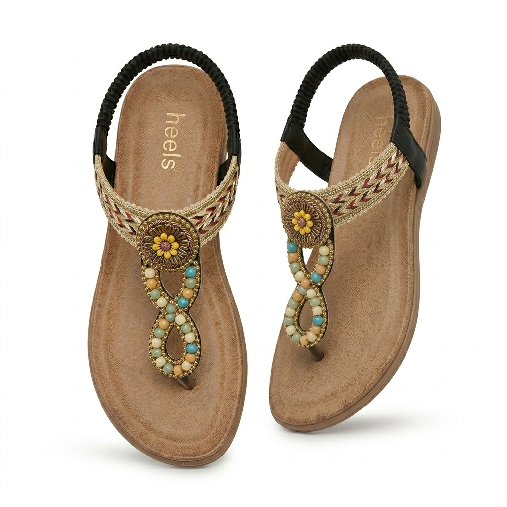 Rosaira Cushioned Embellished Back Elastic Sandals - The Heels India