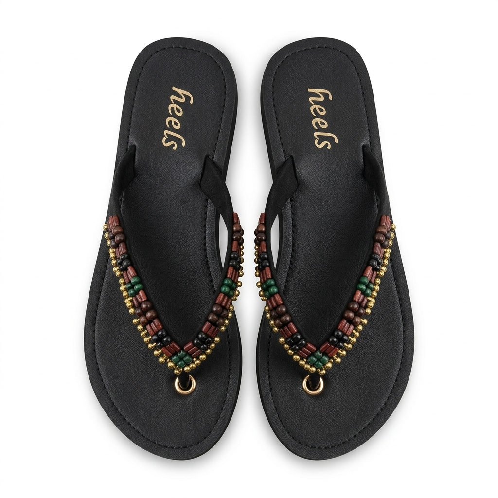 Zeeba Cushioned Ethnic Beads Slippers - The Heels India