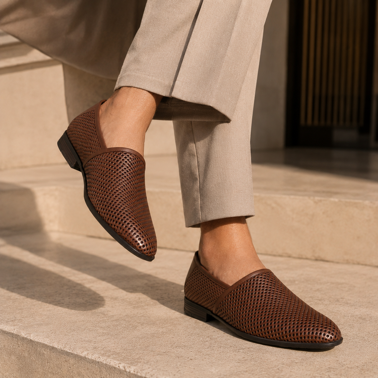 Danza Perforated Leather Slip ons - The Heels India