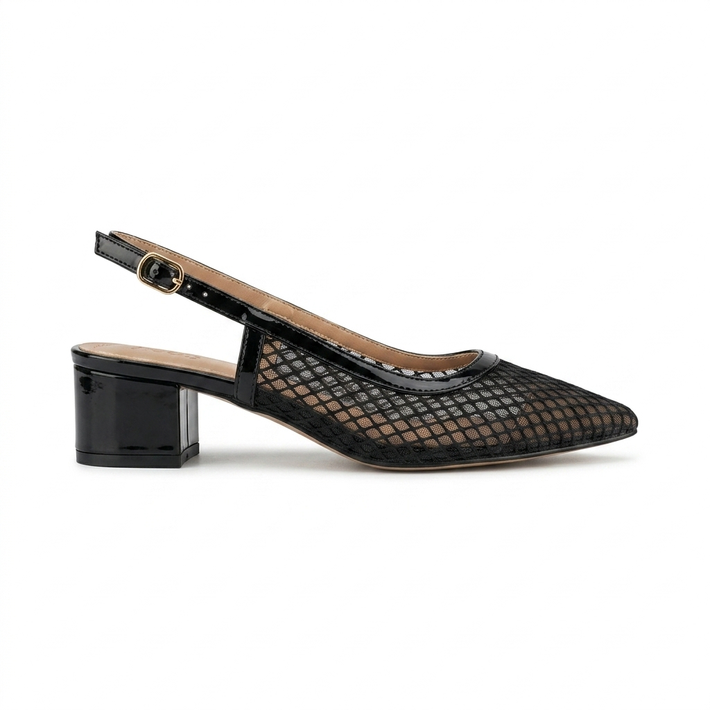 Medusa Mesh Sling Back Mid Block Heel Ballerinas
