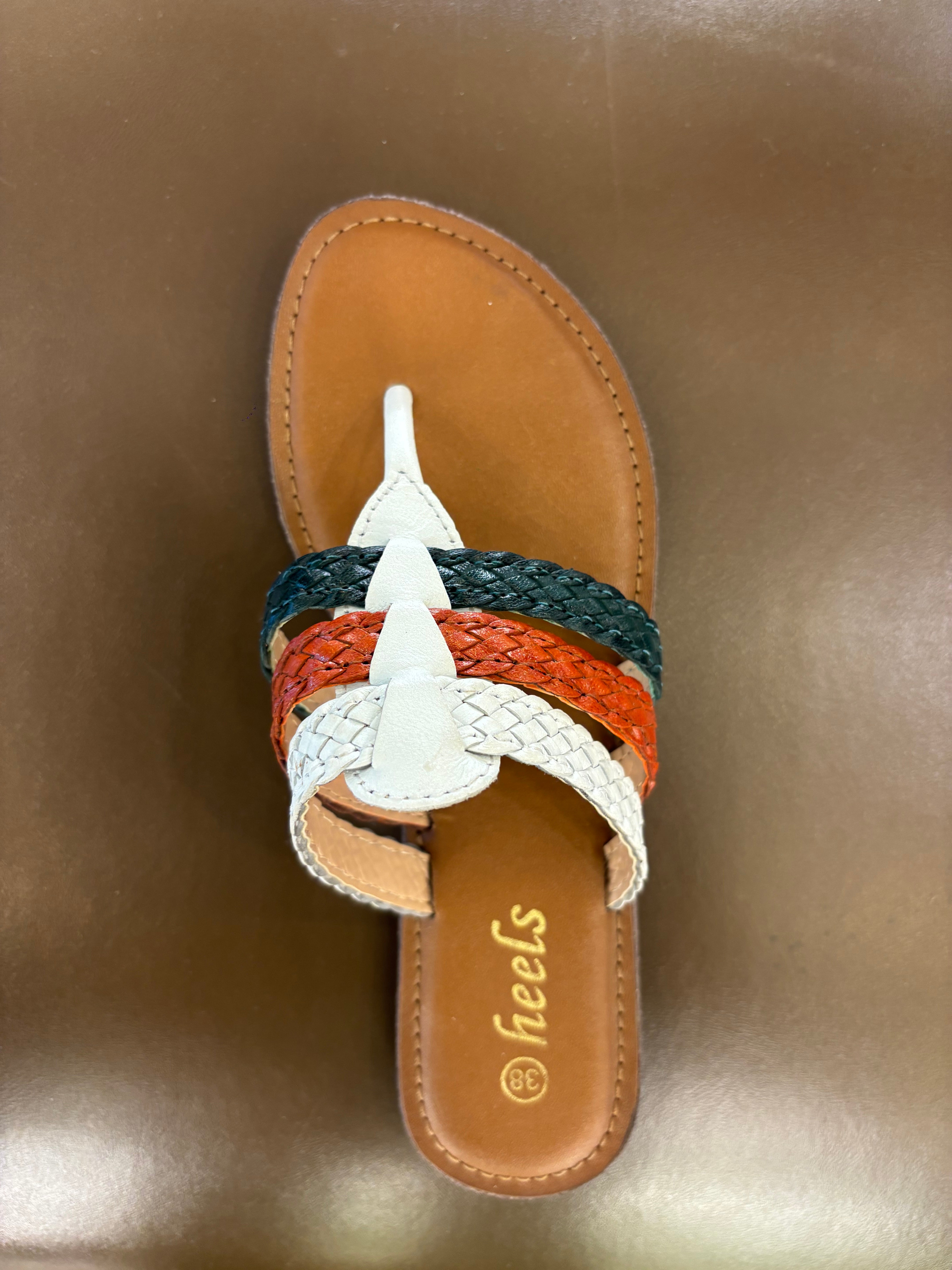 Kylie Leather Woven Strap Flat Slippers